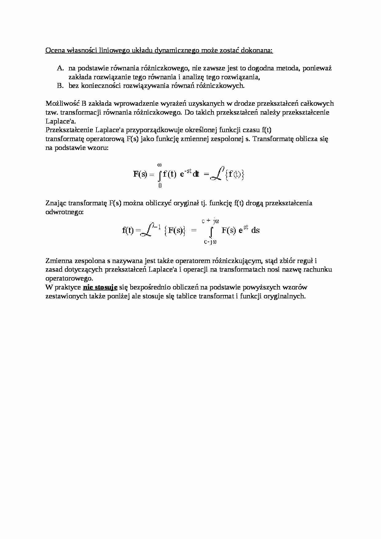 Ocena własności liniowego układu dynamicznego - wykład - strona 1