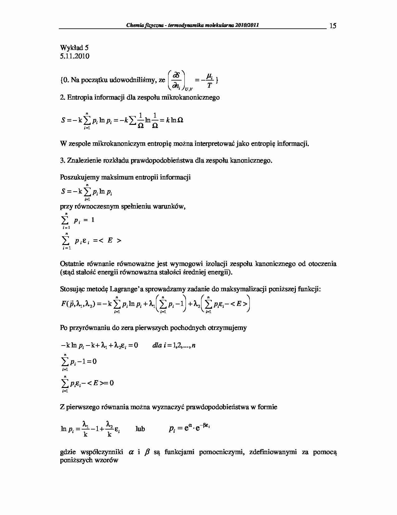 Chemia fizyczna - termodynamika molekularna 2009/2010-wykłady19 - strona 1