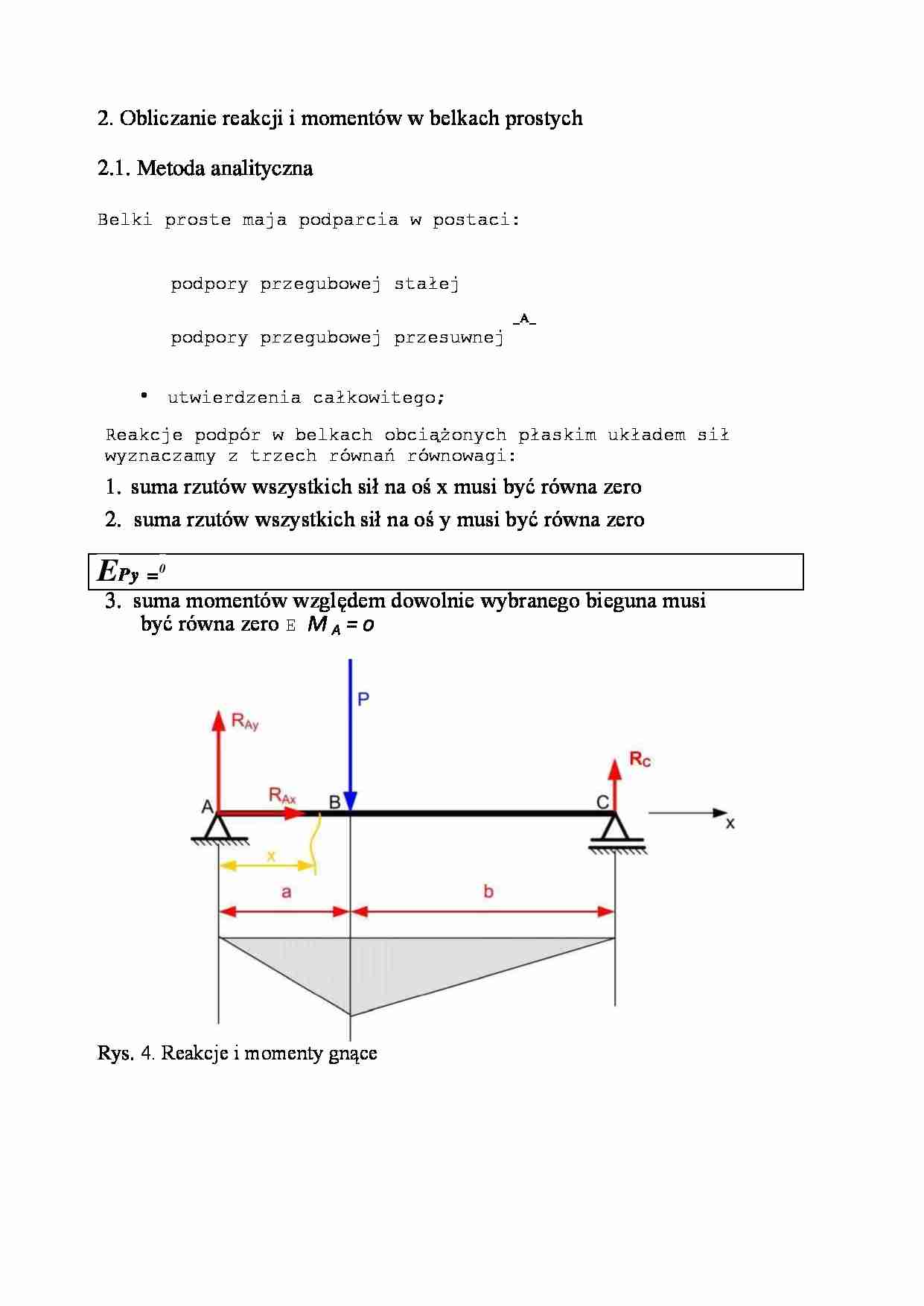Obliczanie reakcji i momentów w belkach prostych-opracowanie - strona 1