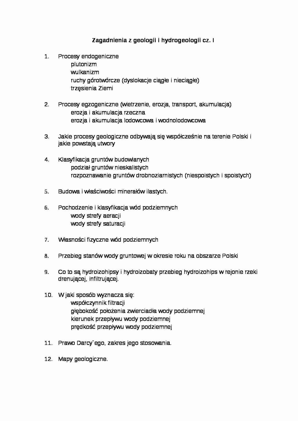 Zagadnienia z geologii i hydrogeologii cz.I 2012 - strona 1