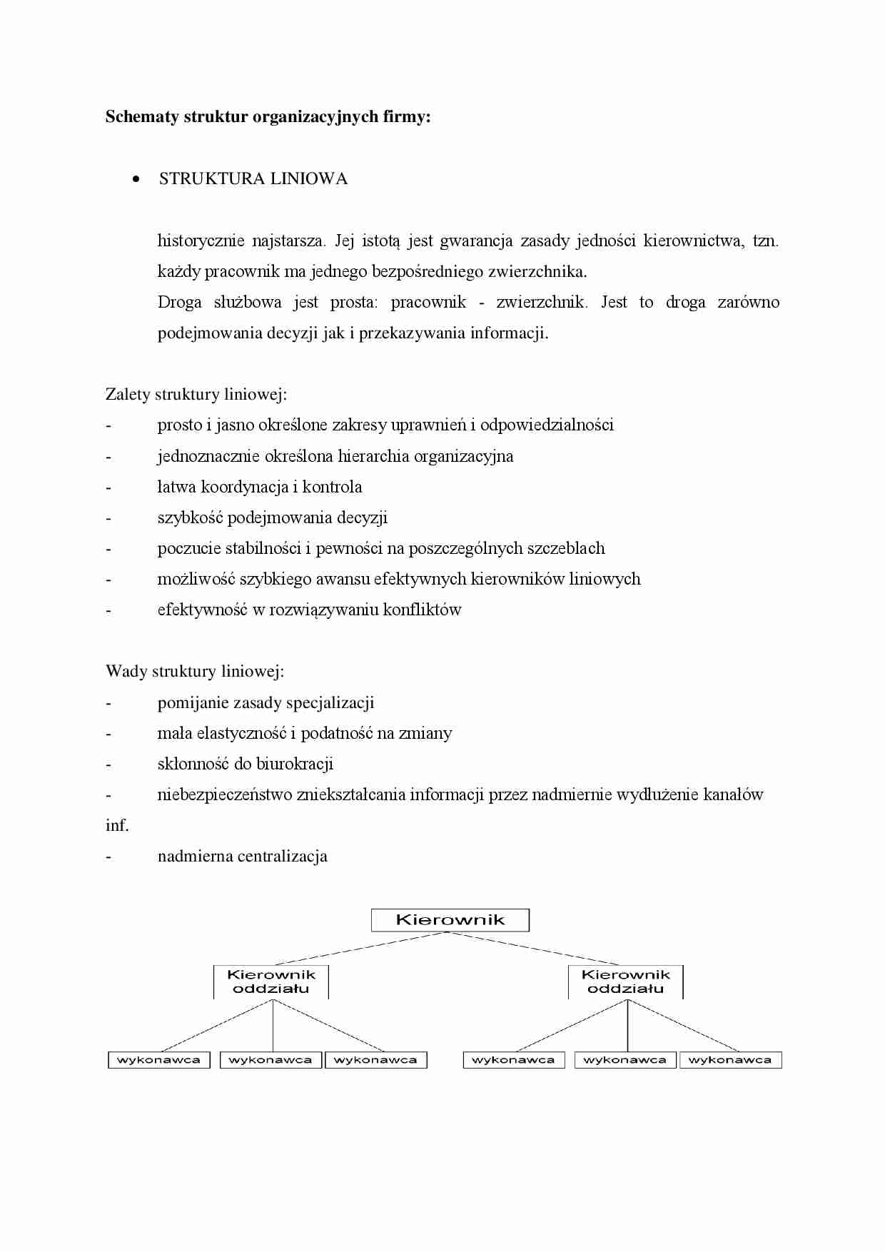 Schematy struktur organizacyjnych firmy - omówienie - Struktura liniowa - strona 1