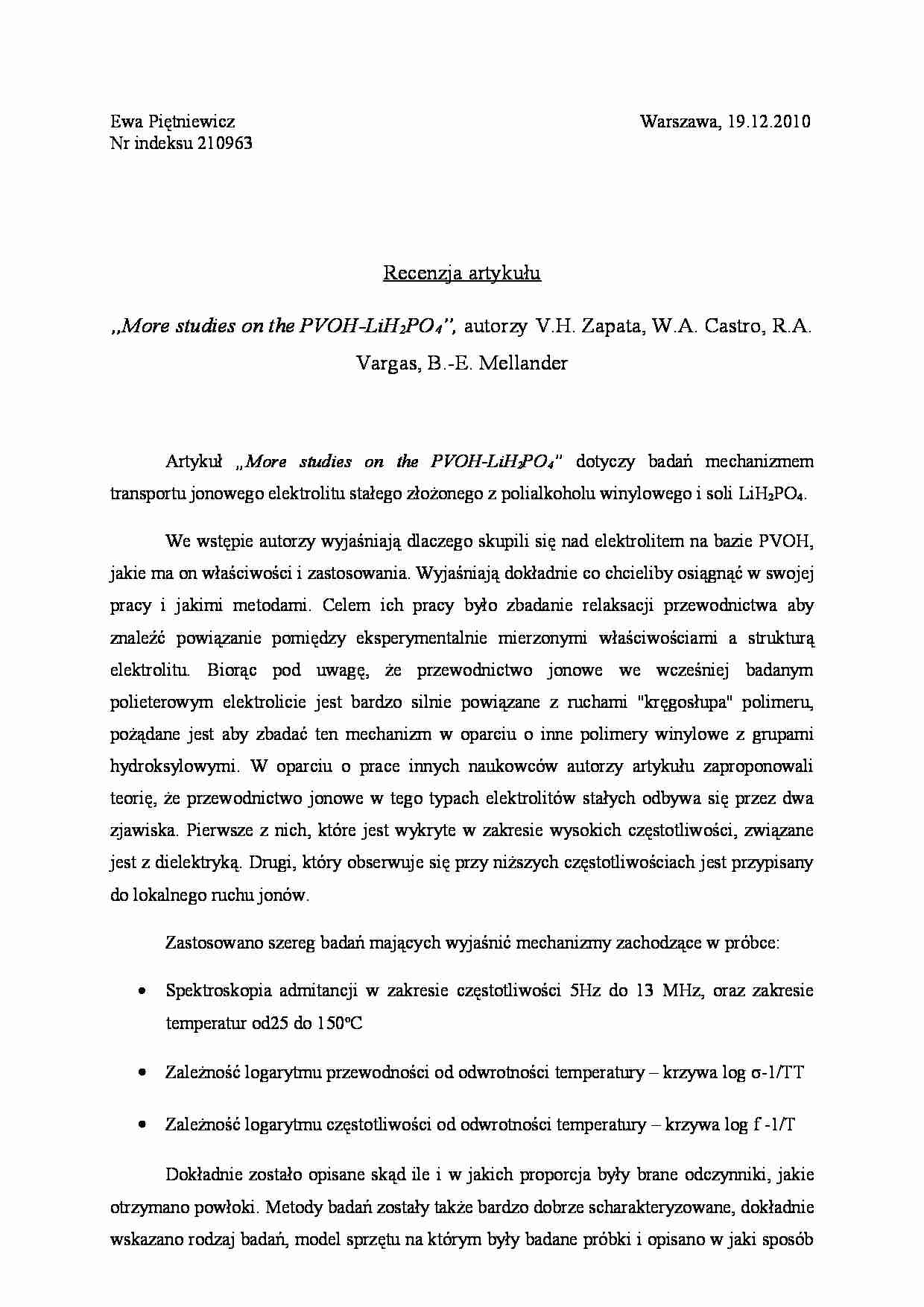 More studies on the PVOH-LiH2PO4-recenzja artykułu - strona 1