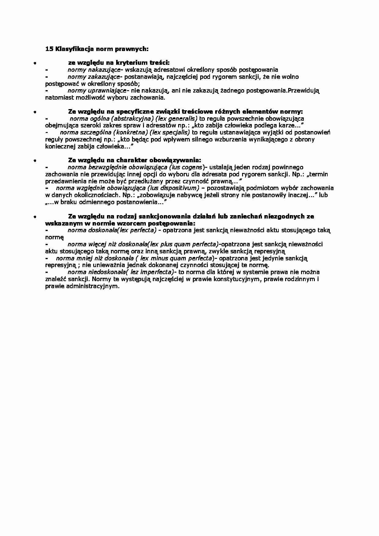 Klasyfikacja norm prawnych-opracowanie - strona 1
