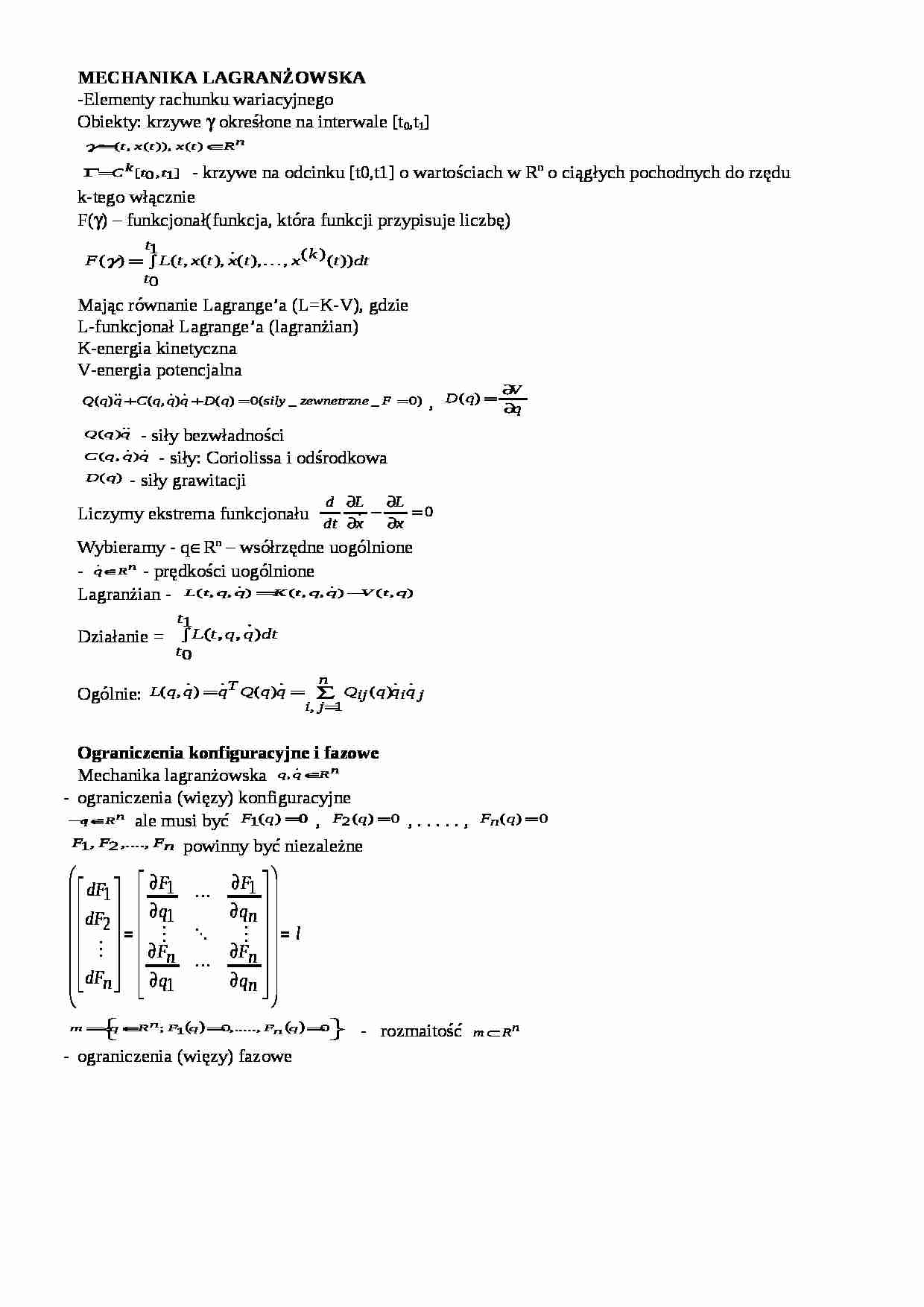 Mechanika Lagranżowska - wykład - strona 1