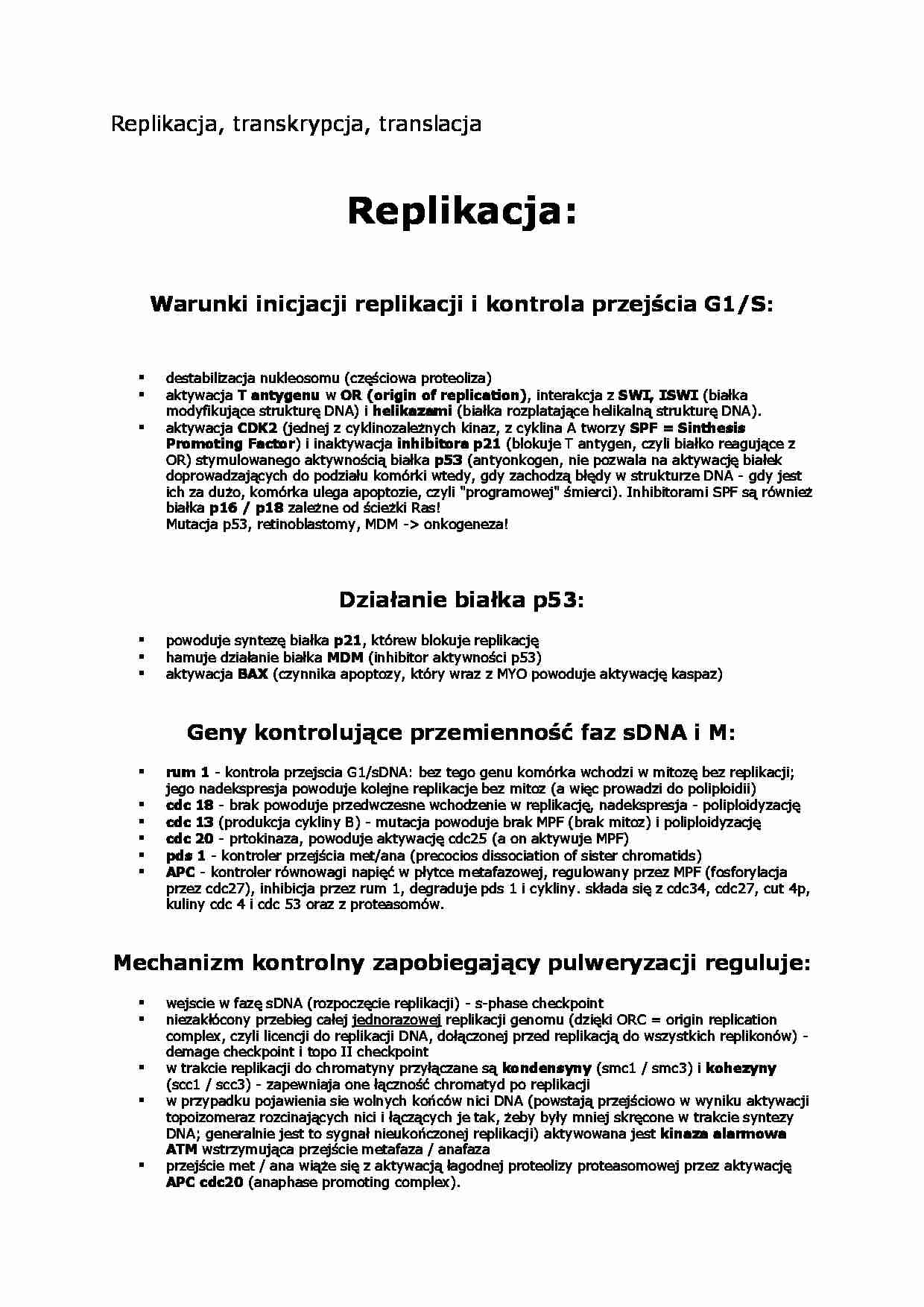 Replikacja, transkrypcja, translacja - wykład - strona 1