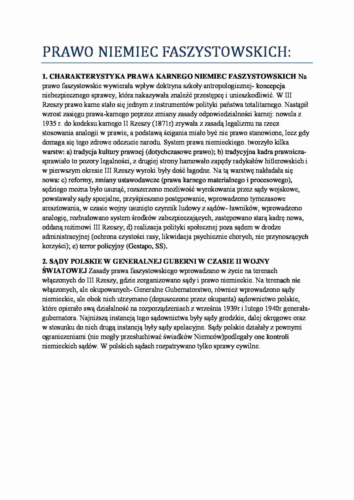 Historia państwa i prawa polskiego - PRAWO NIEMIEC FASZYSTOWSKICH - strona 1