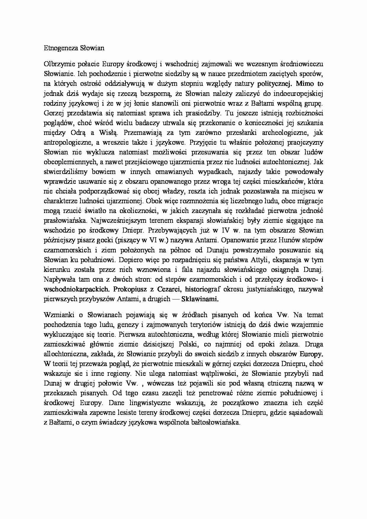 Etnogeneza Słowian-opracowanie - strona 1