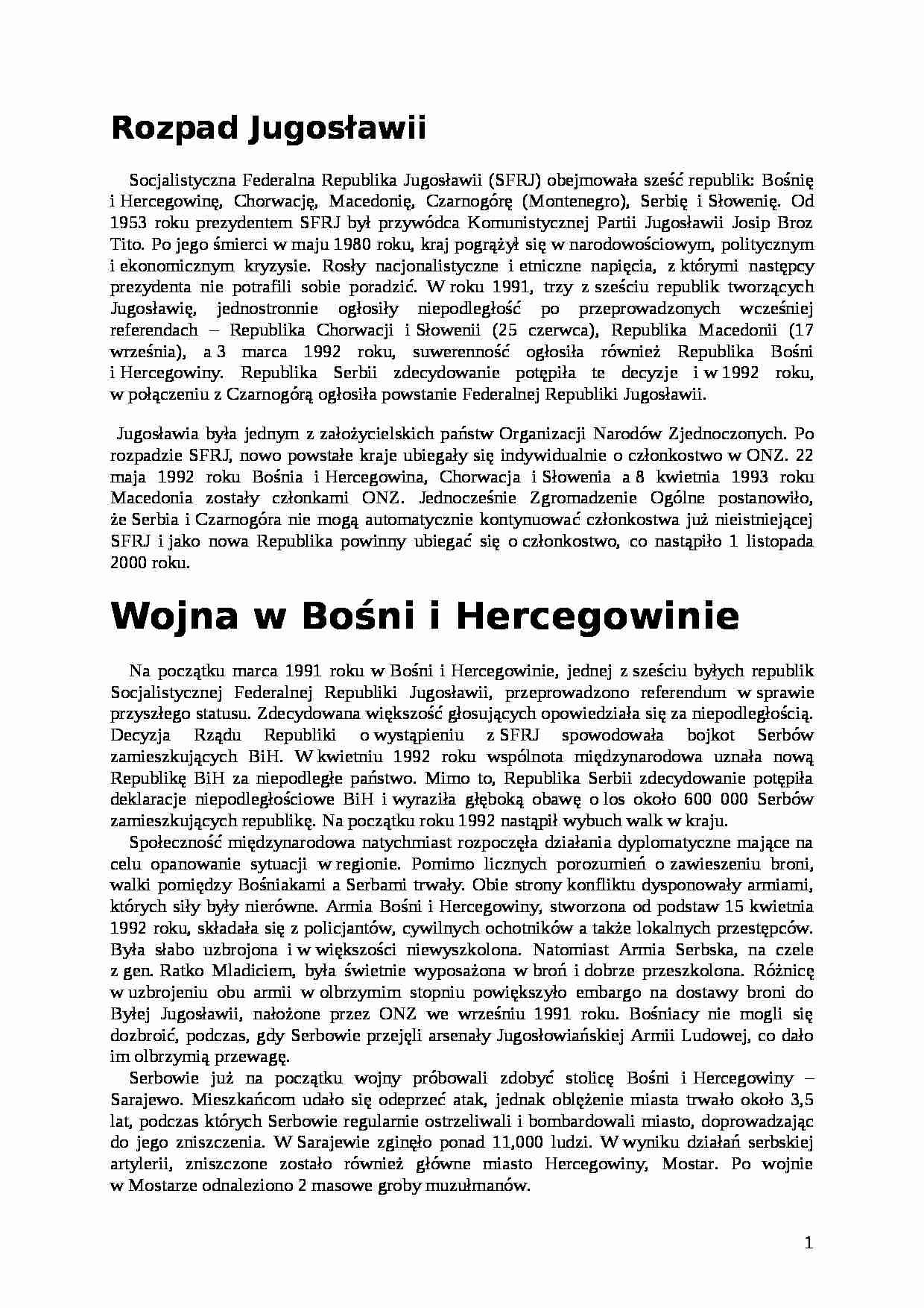Referat - Rozpad Jugosławii - strona 1