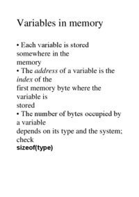 Variables in memory  - overview