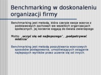 Benchmarking  w doskonaleniu organizacji firmy