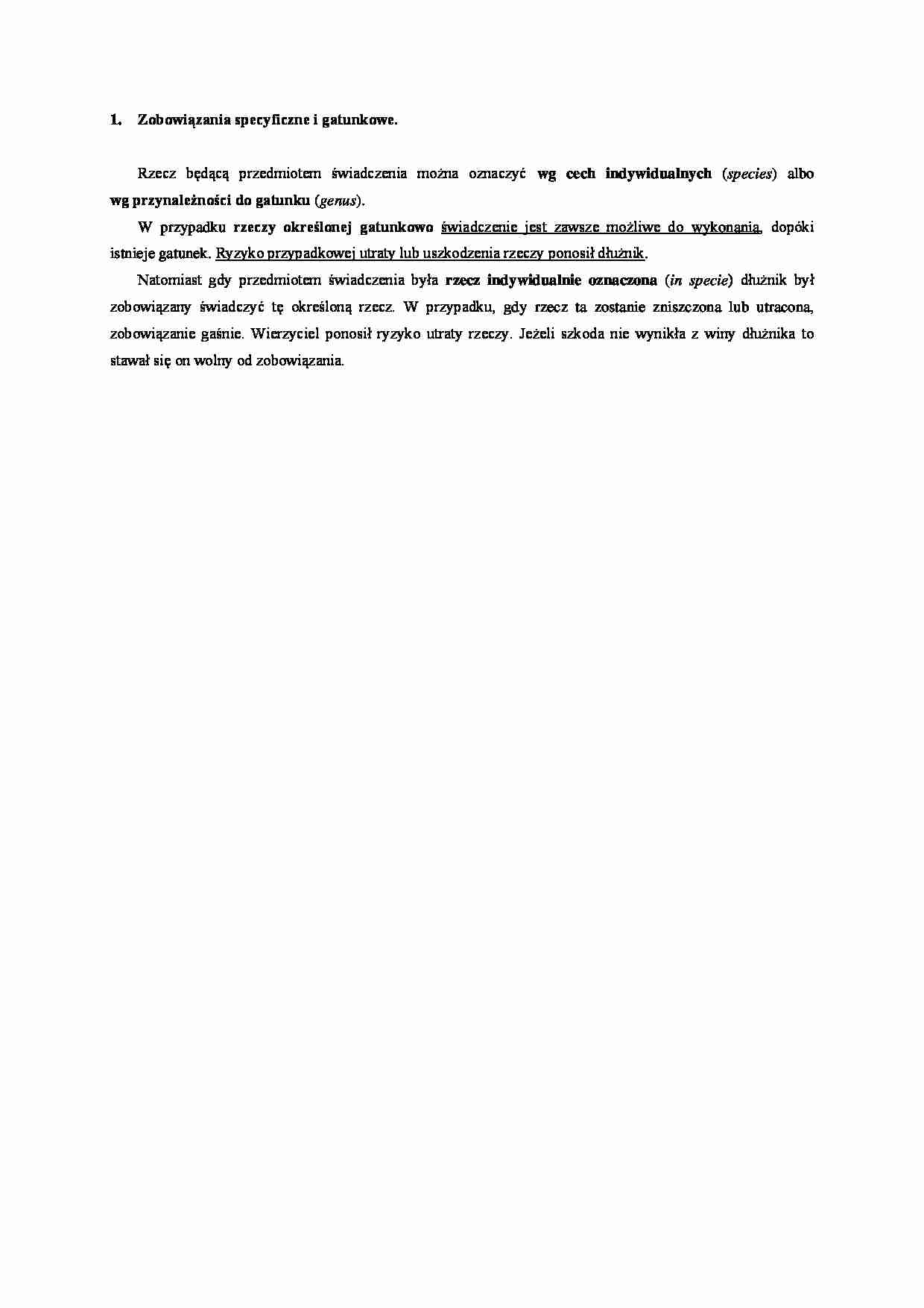 Zobowiązanie specyficzne i gatunkowe- opracowanie - strona 1