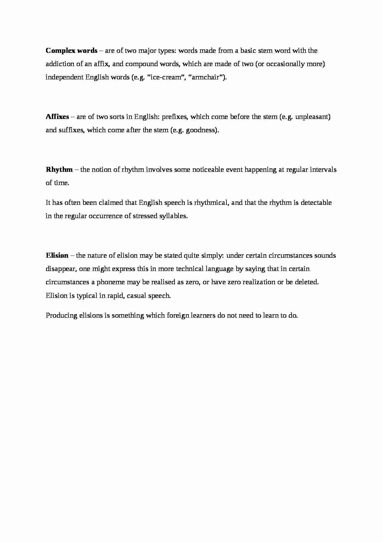 Complex words, affixes, rhythm, elision - definitions - strona 1