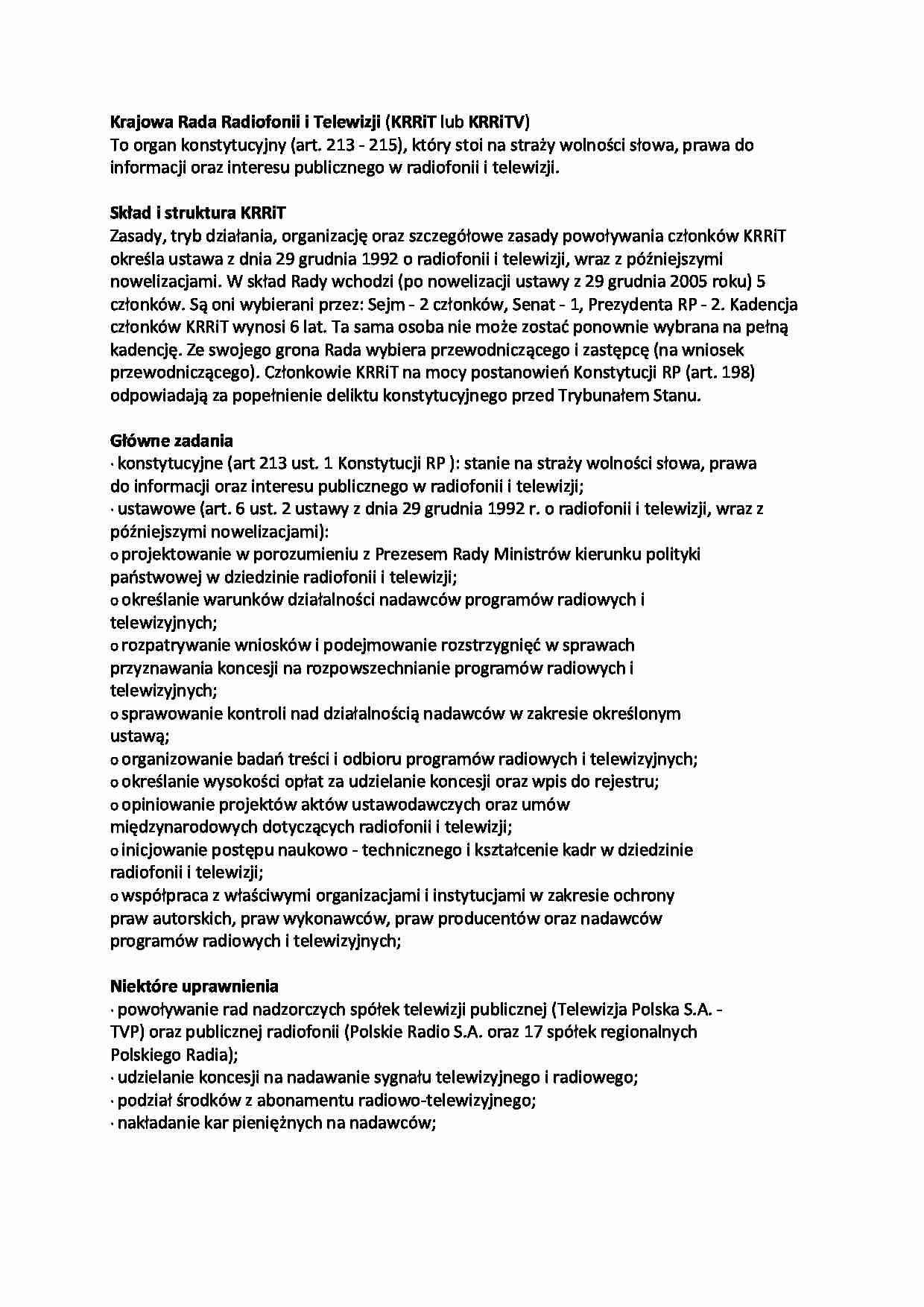 Krajowa Rada Radiofonii i Telewizji-opracowanie - Skład i struktura KRRiT - strona 1