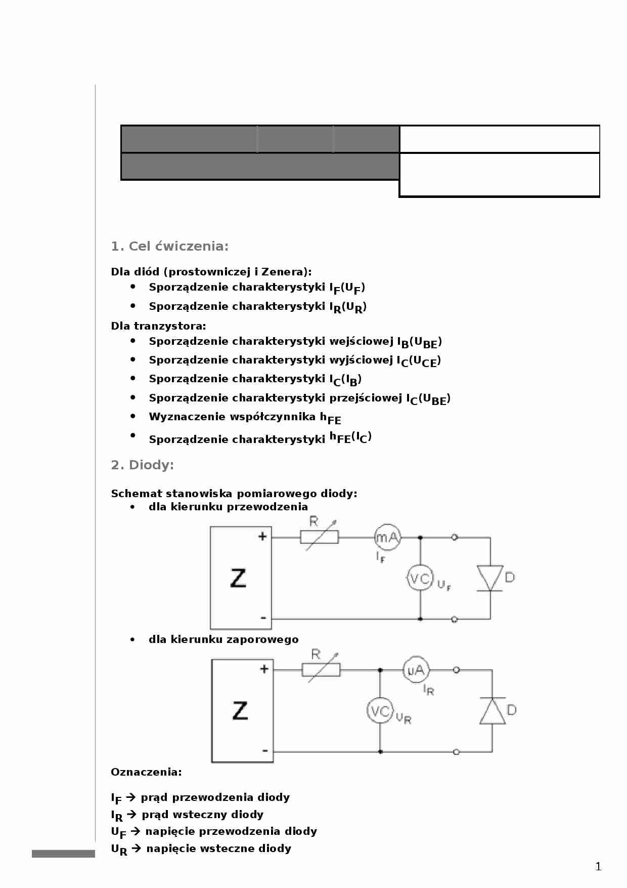 Charakterystyka diody i tranzystora-opracowanie - strona 1