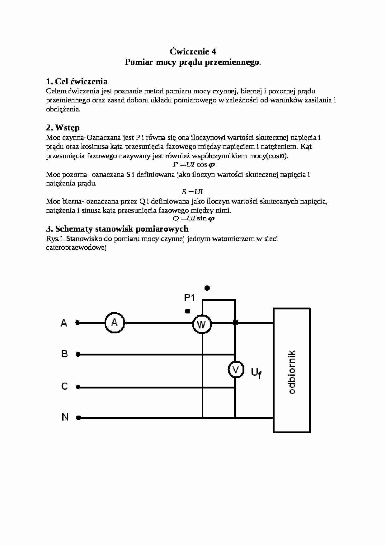 Pomiar mocy prądu przemiennego-opracowanie - strona 1