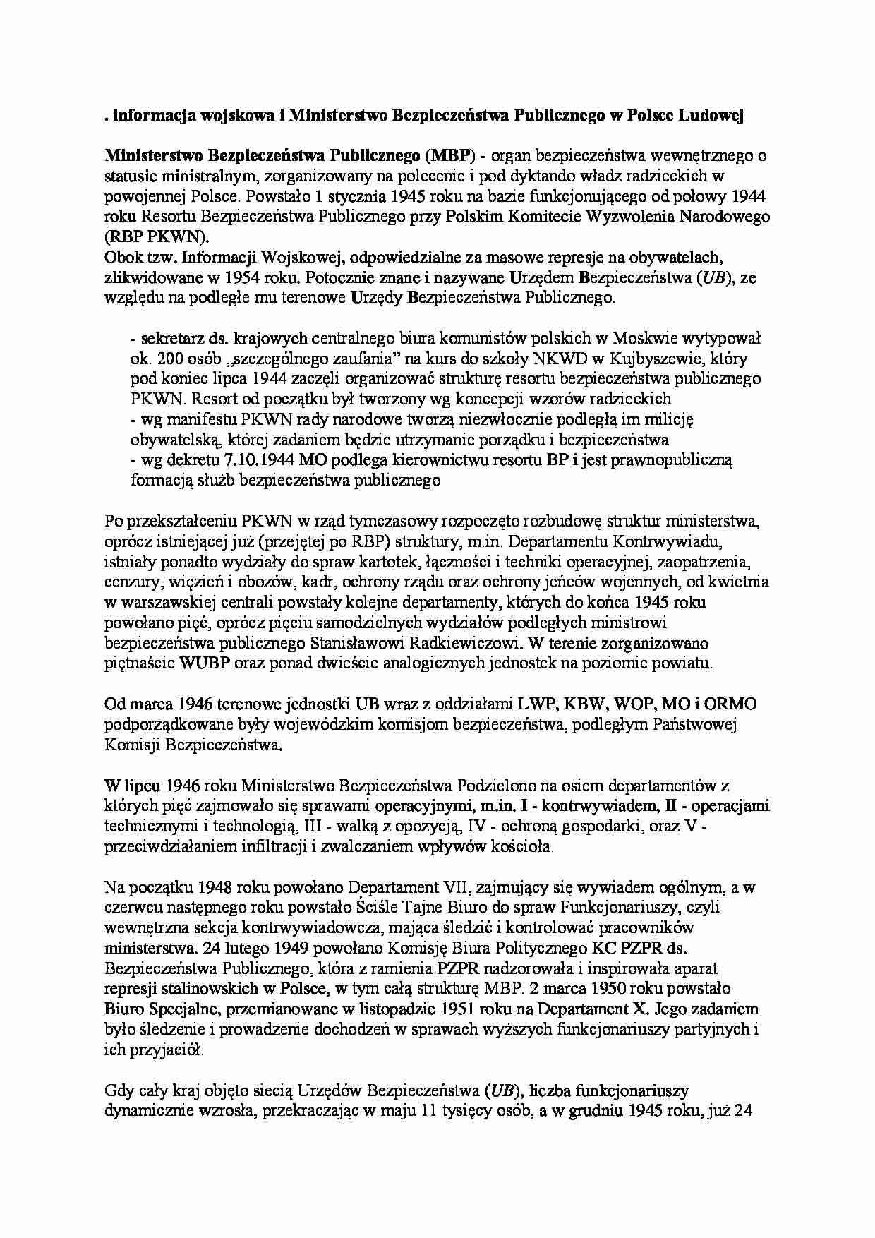 informacja wojskowa i Ministerstwo Bezpieczeństwa Publicznego w Polsce Ludowej - strona 1