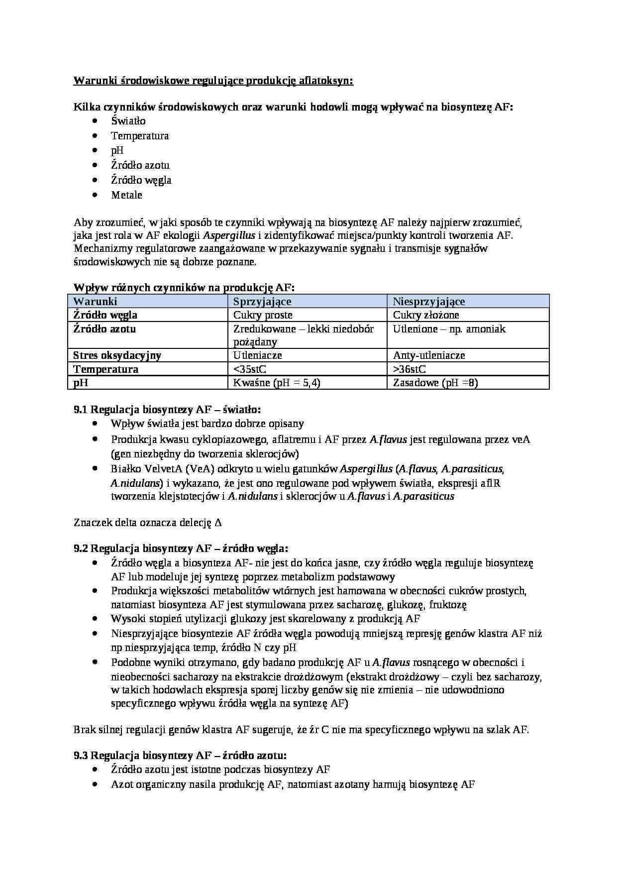 Genetyka grzybów, Warunki środowiskowe regulujące produkcję aflatoksyn - omówienie - strona 1