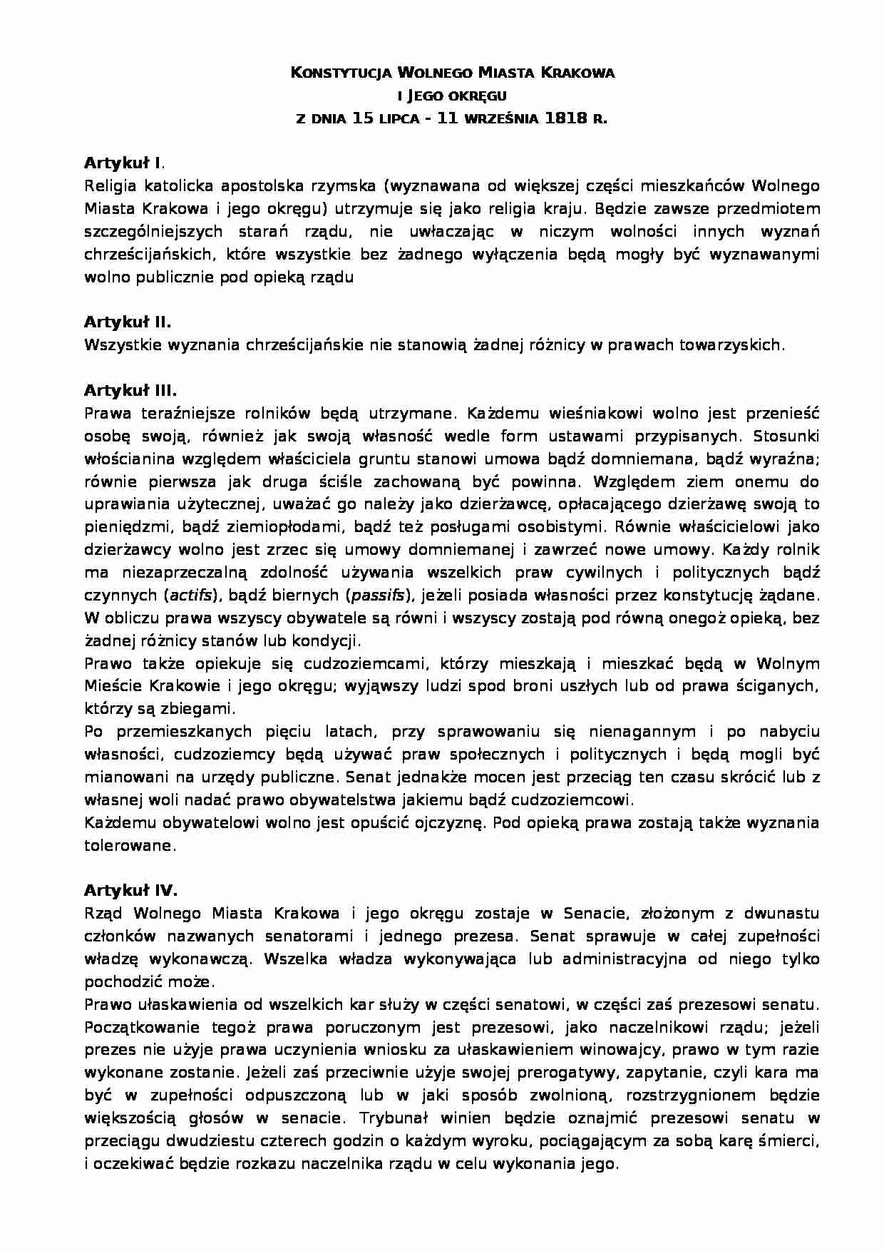 Konstytucja Wolnego Miasta Krakowa - strona 1