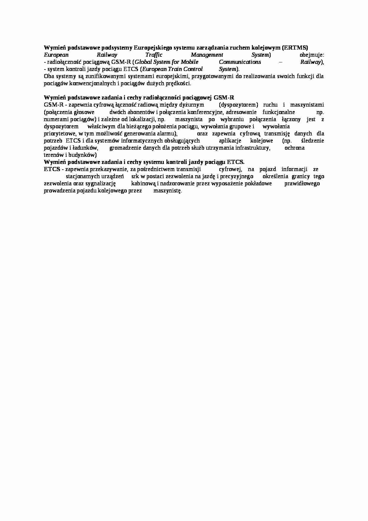 Wymień podstawowe podsystemy Europejskiego systemu zarz_dzania ruchem kolejowym - strona 1