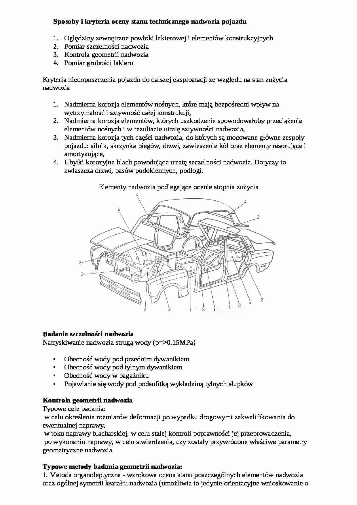 Sposoby i kryteria oceny stanu technicznego nadwozia pojazdu - strona 1