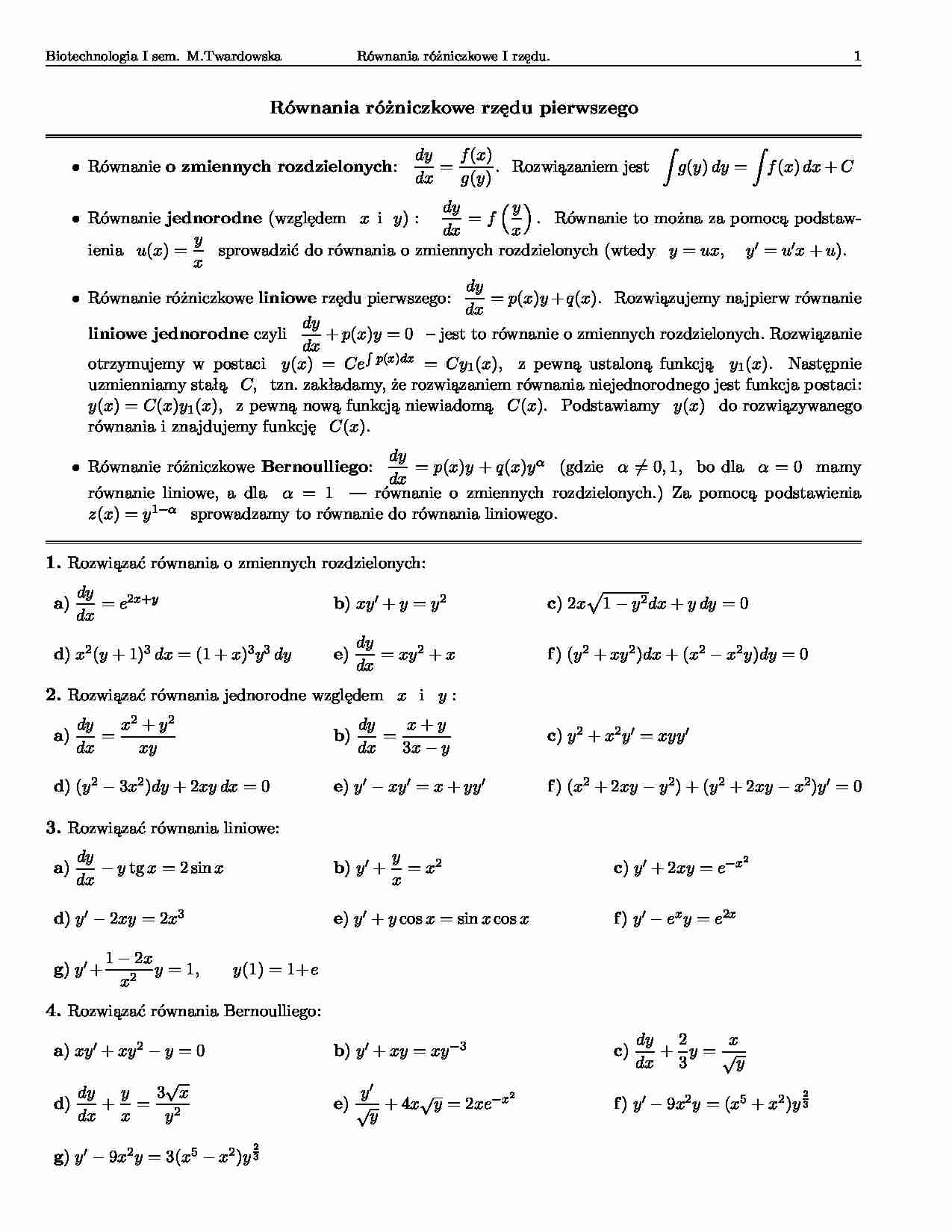 Równania różniczkowe rzędu pierwszego-opracowanie - strona 1