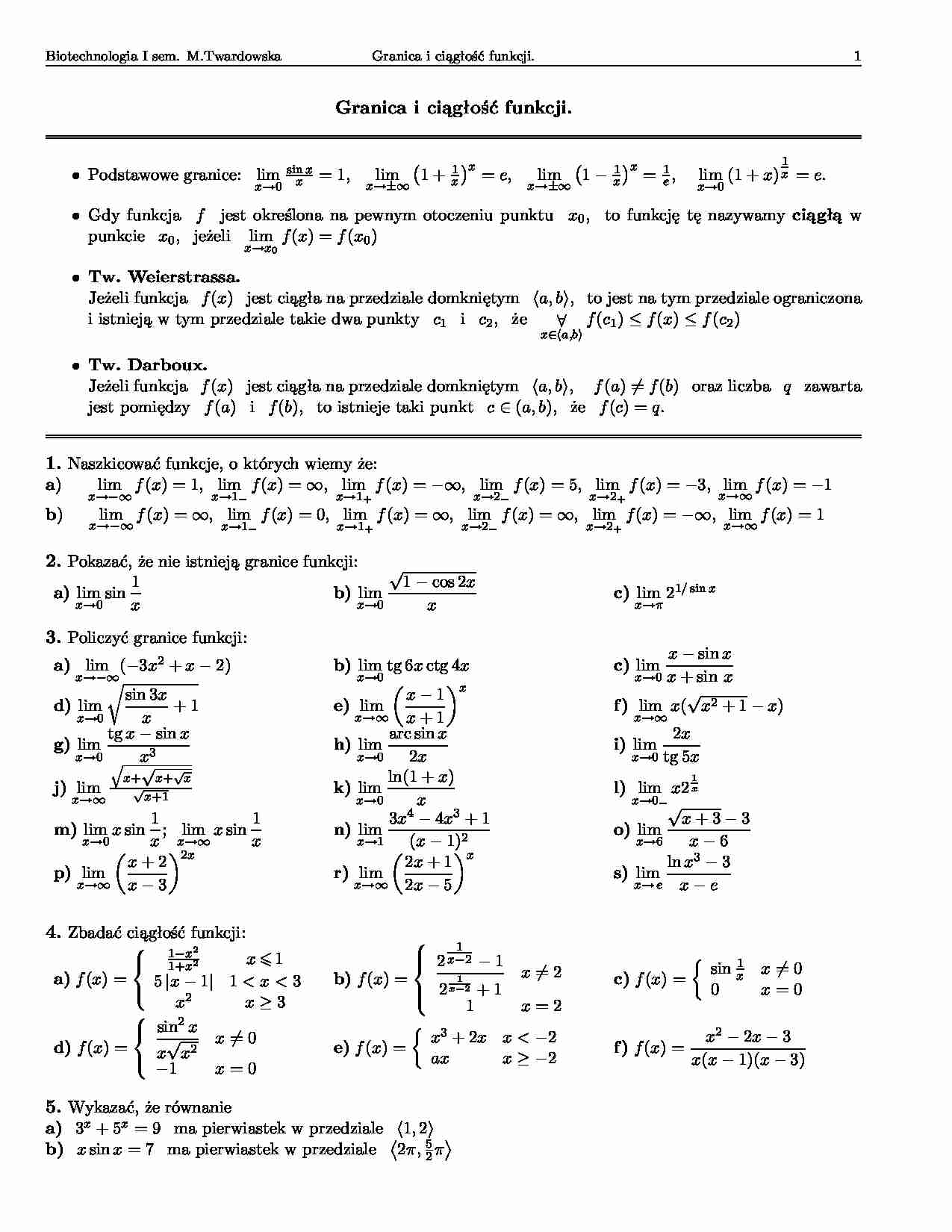 Granica i ciągłość funkcji-opracowanie - strona 1