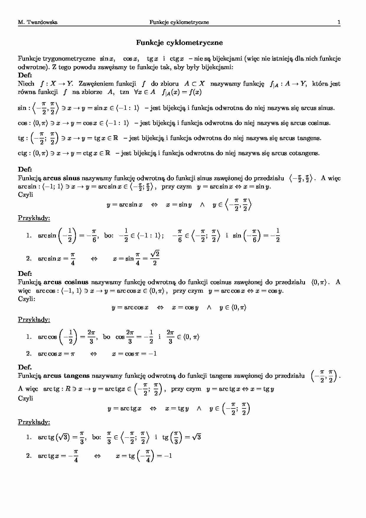 Funkcje cyklometryczne-opracowanie - strona 1