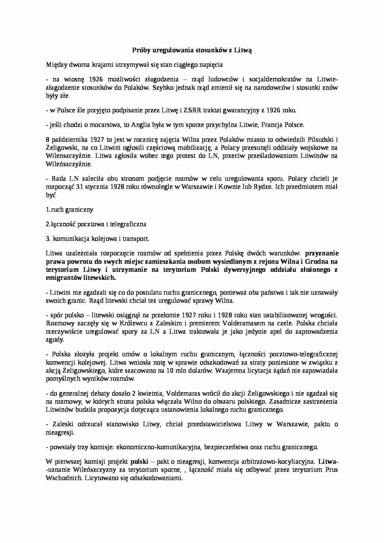 Wykład - Próby uregulowania stosunków z Litwą - strona 1