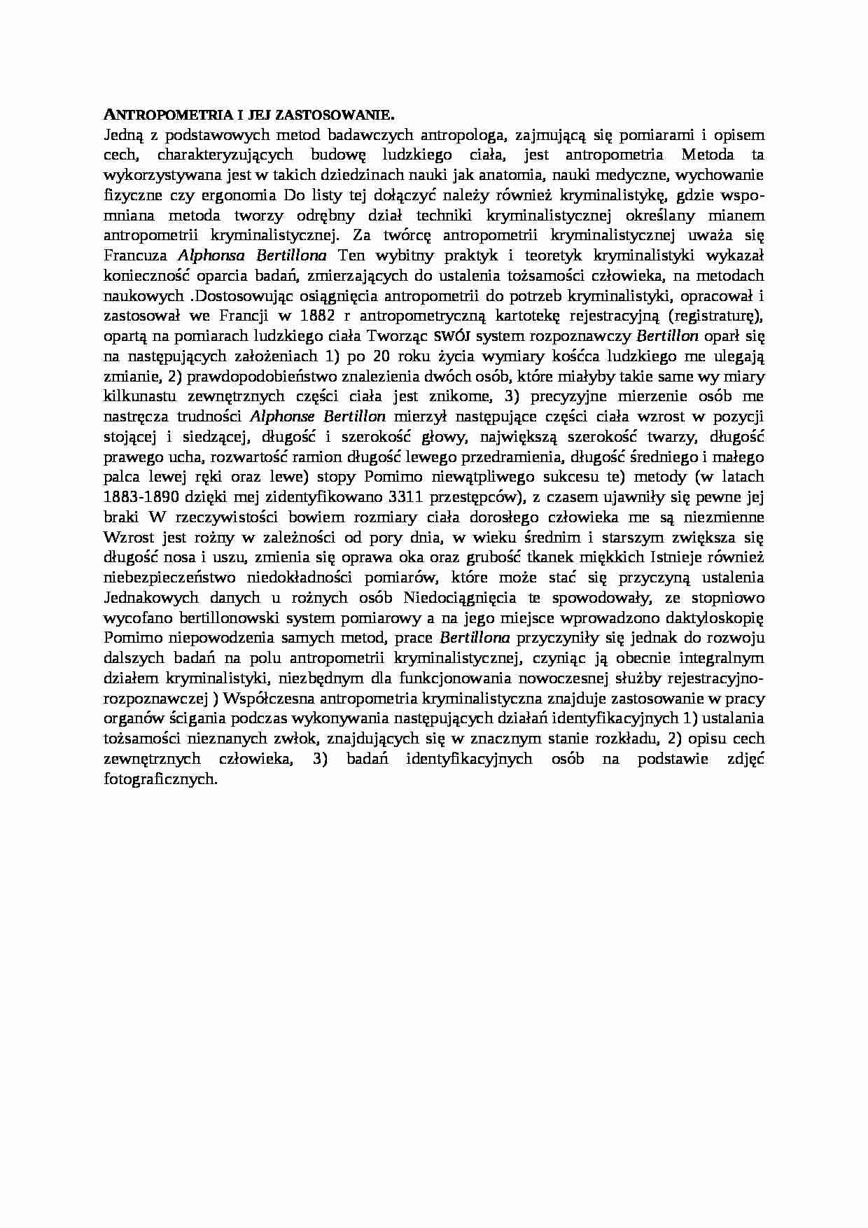 Wykład - Antropometria i jej zastosowanie - strona 1