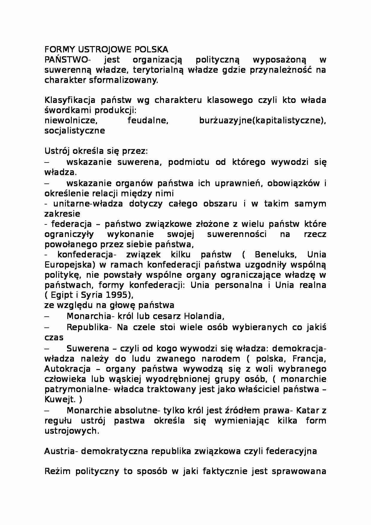 Wykład - Formy ustrojowe w Polsce - strona 1