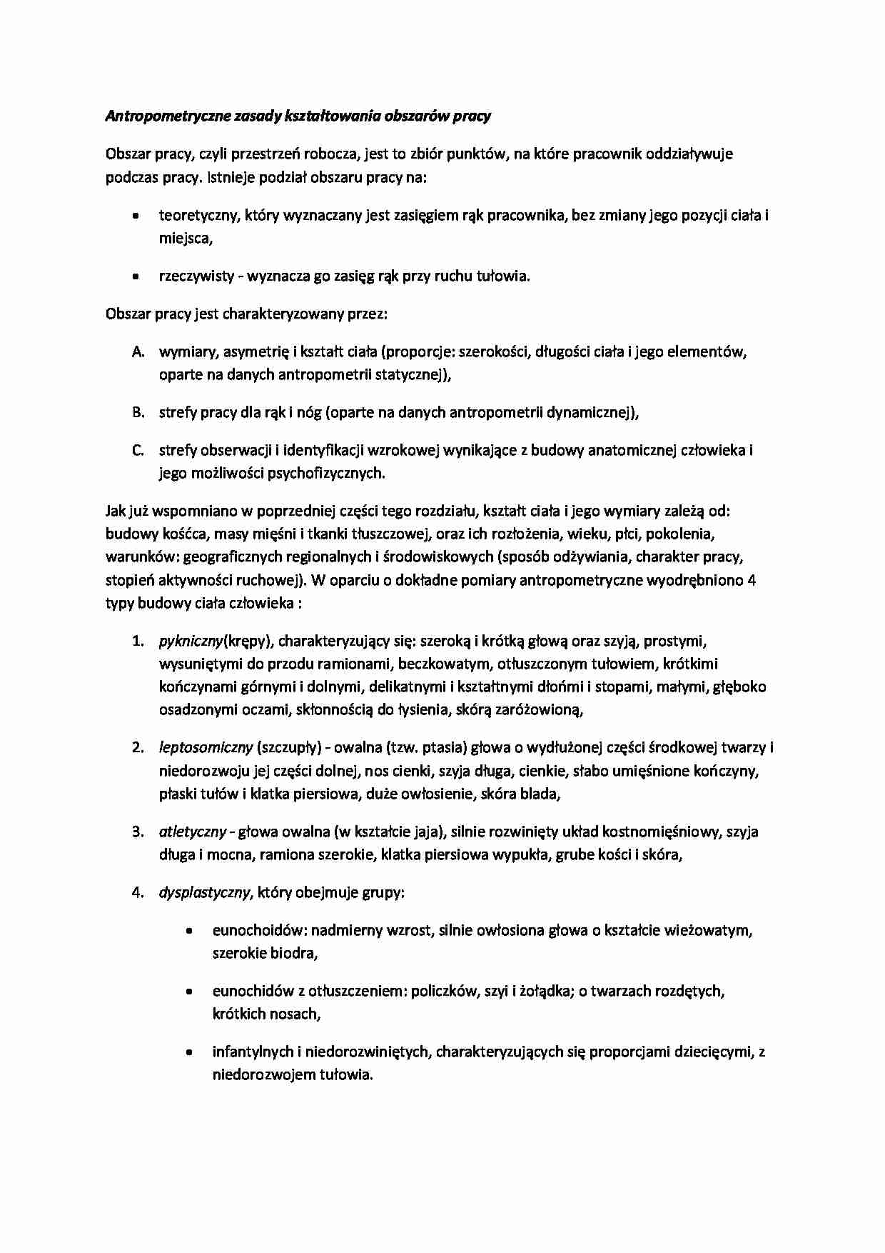 Antropometryczne zasady kształtowania obszarów pracy-opracowanie - strona 1