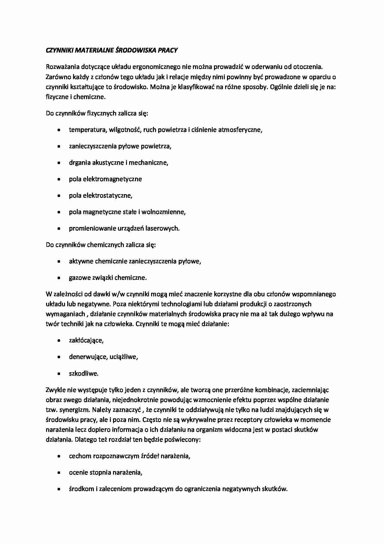 Czynniki materialne środowiska pracy-opracowanie - strona 1