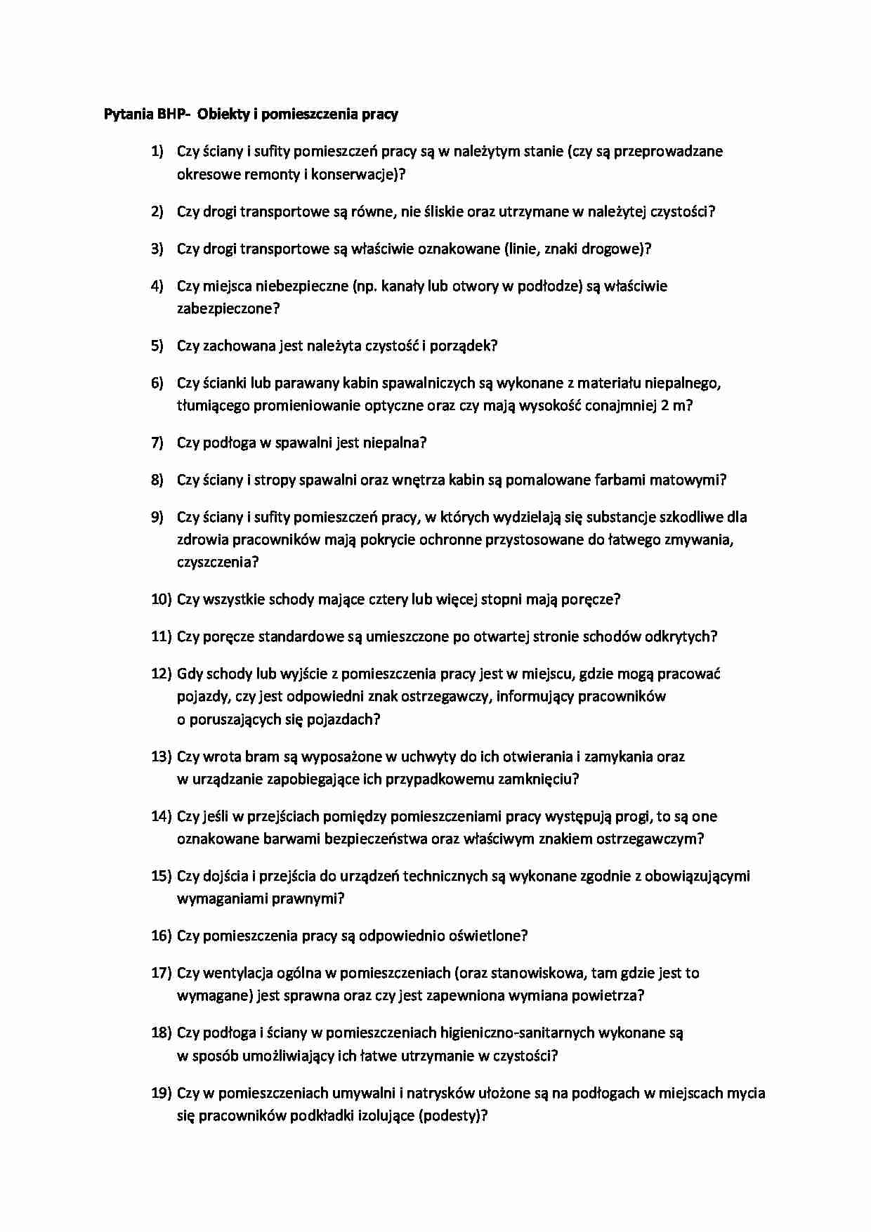 Pytania BHP- obiekty i pomieszczenia pracy - strona 1