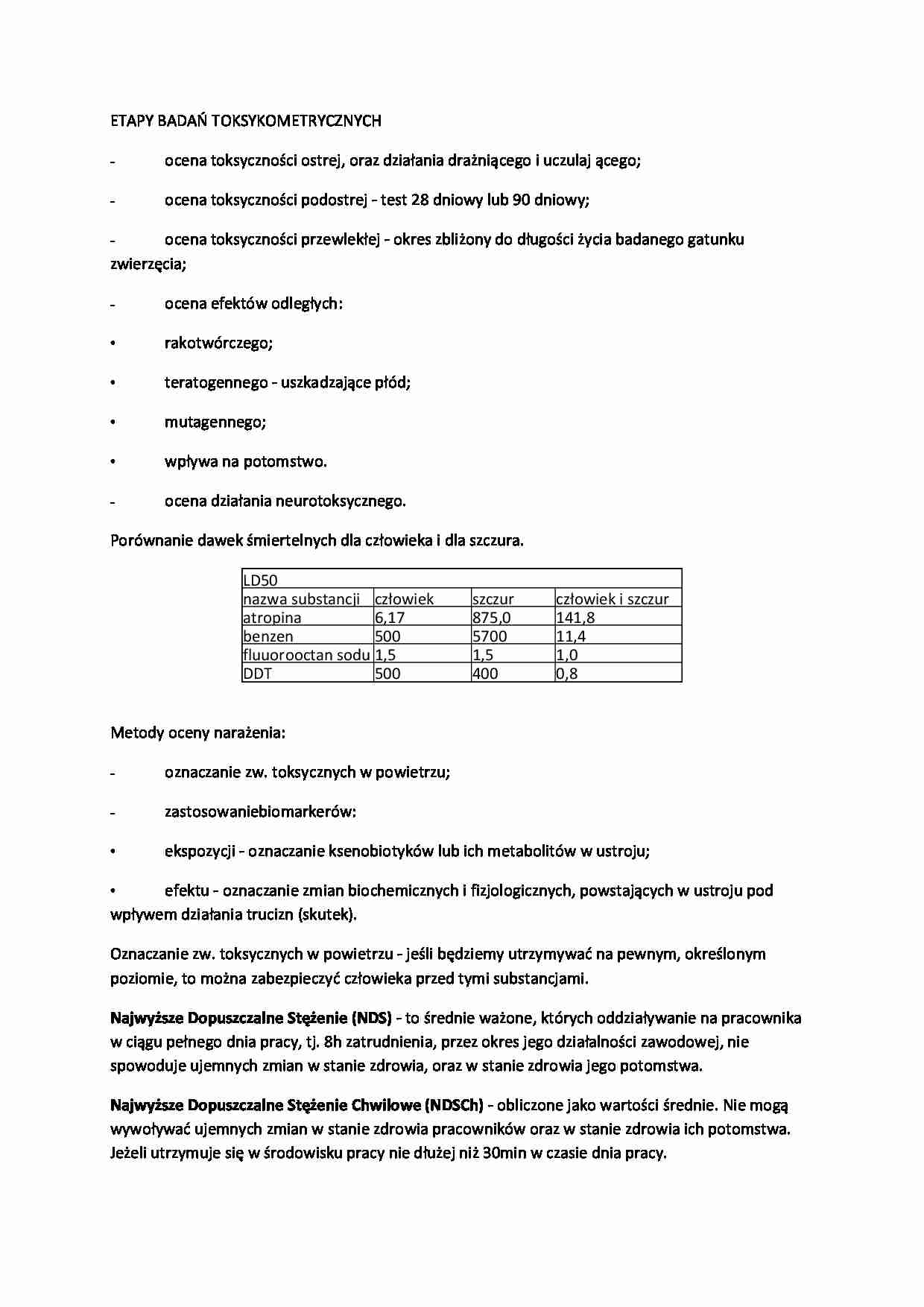 Etapy badań toksykometrycznych-opracowanie - strona 1