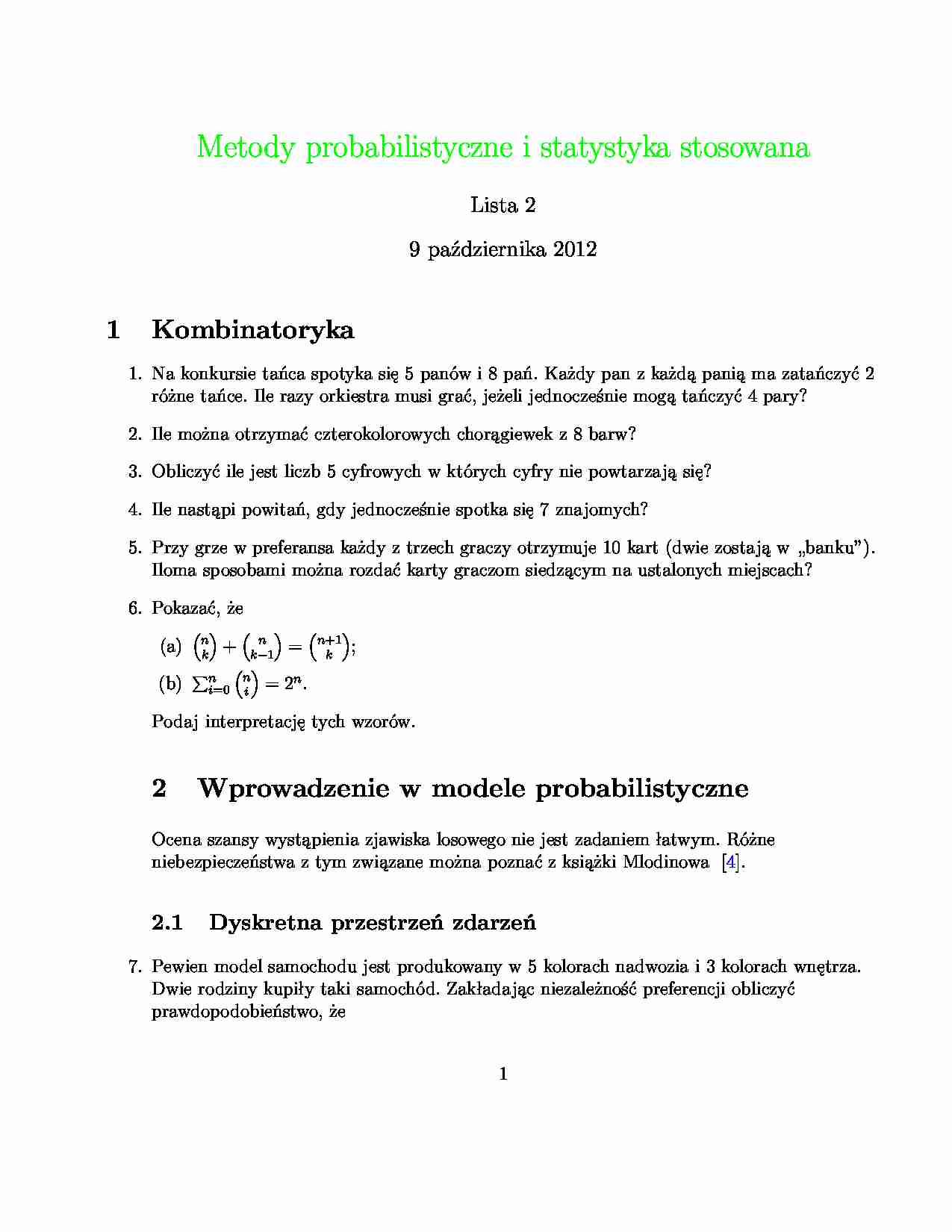Metody probabilistyczne i statystyka stosowana-zadania - strona 1