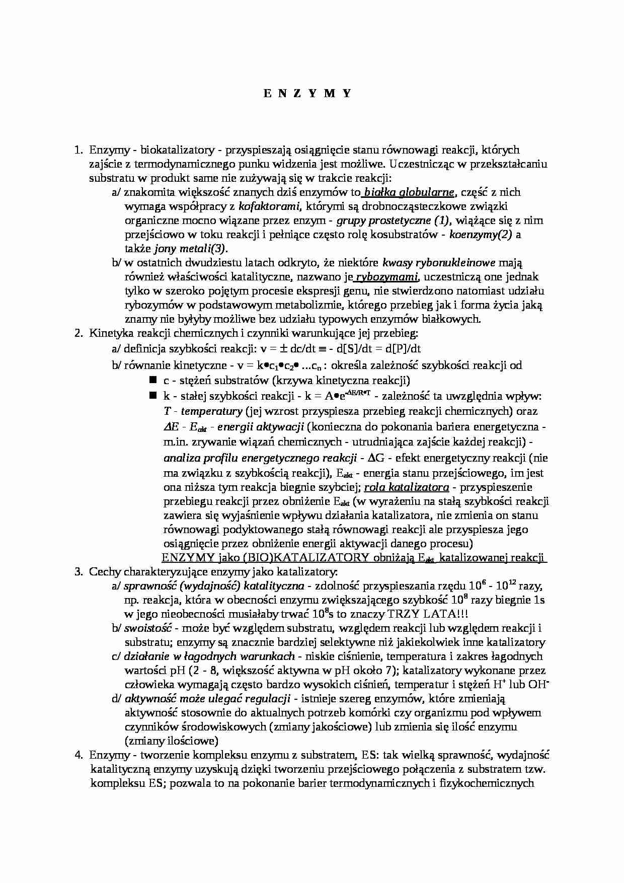enzymologia - podstawowe zagadnienia - strona 1