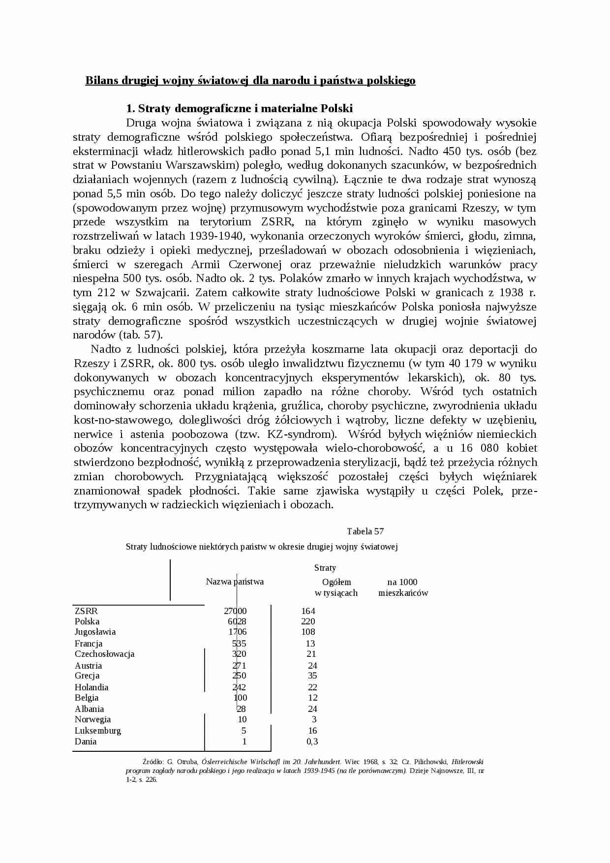 Bilans drugiej wojny światowej dla narodu i państwa polskiego- opracowanie - strona 1