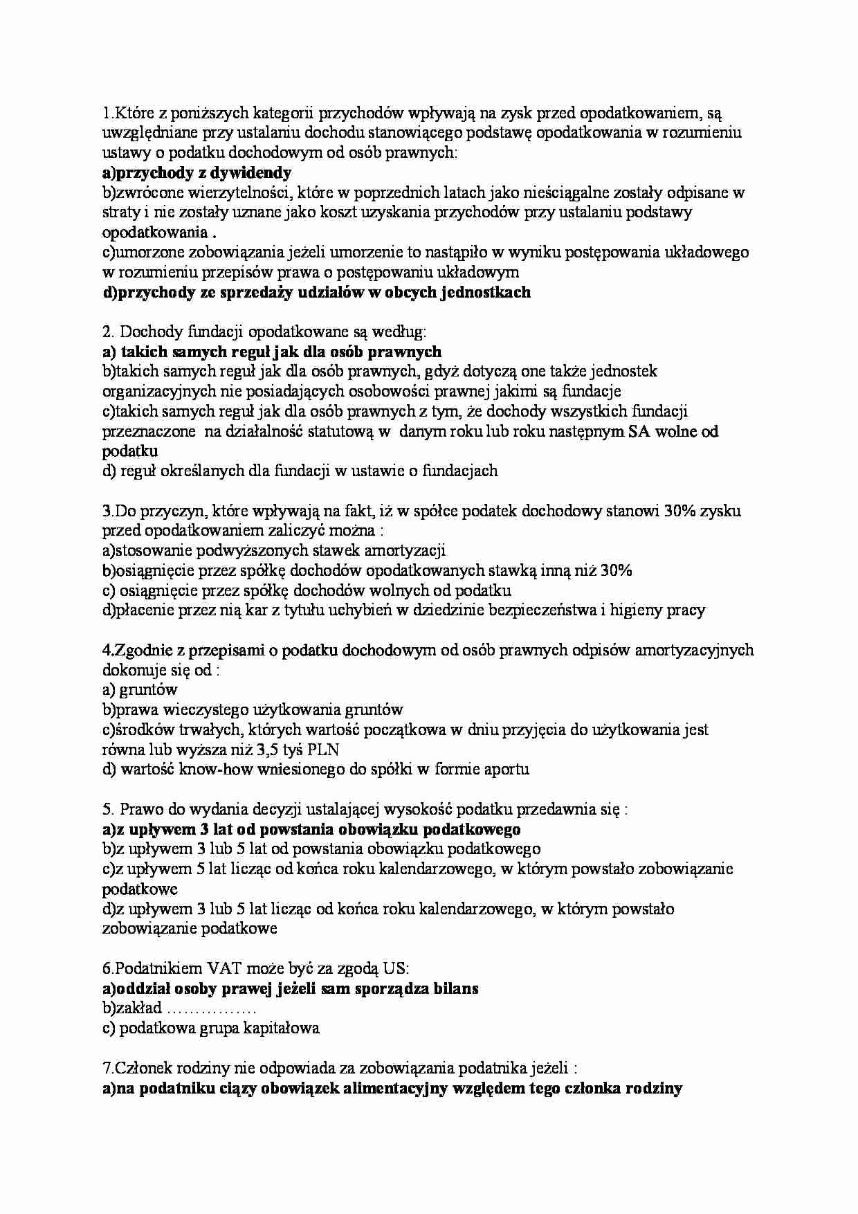 Przykładowe Testy Z Ordynacji Podatkowej Prawo podatkowe- test IX - Notatek.pl