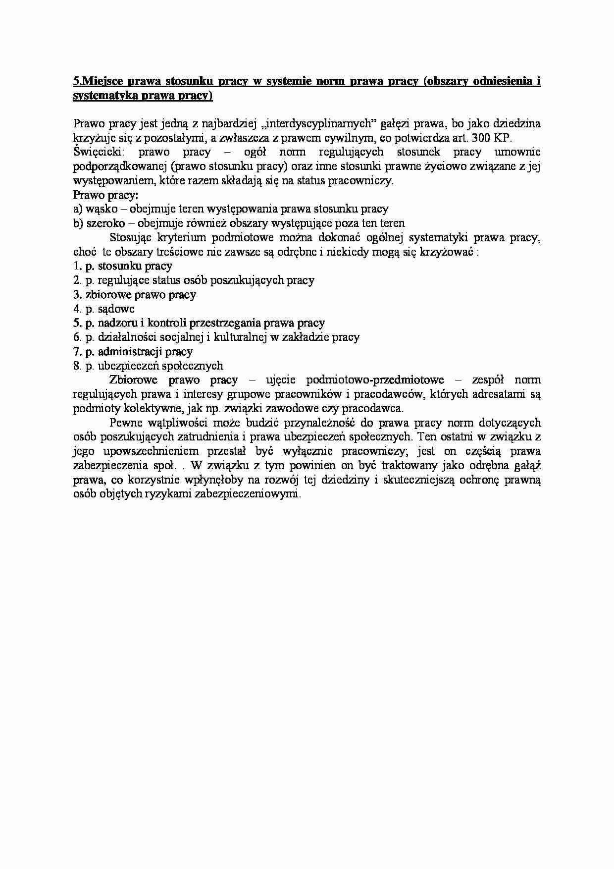 Miejsce prawa stosunku pracy w systemie norm prawa pracy (obszary odniesienia i systematyka prawa pracy) - strona 1