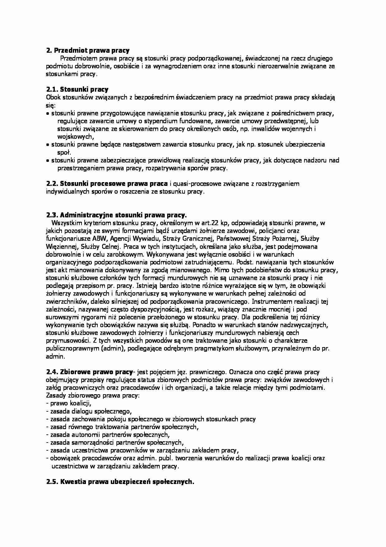Przedmiot prawa pracy  - omówienie cz. 2 - strona 1