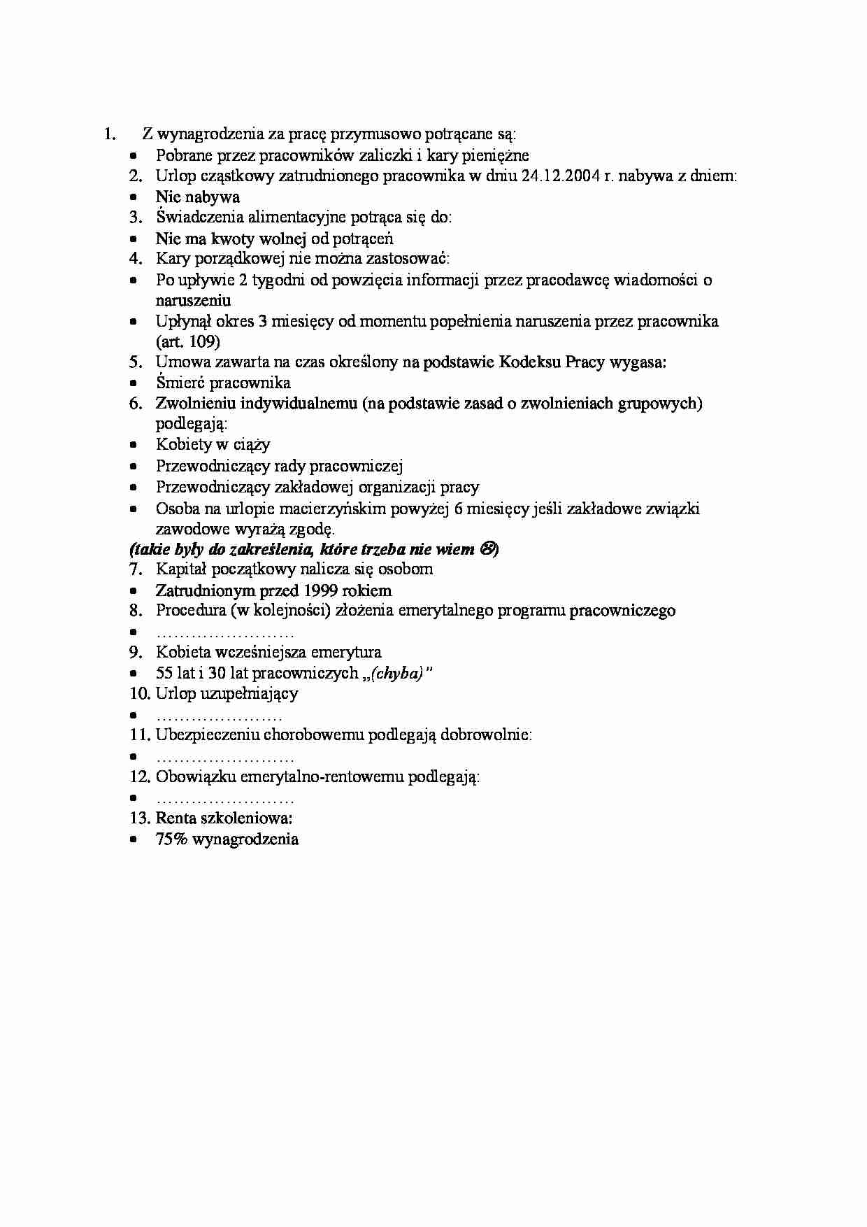 Prawo pracy - przykładowy test 5 - strona 1