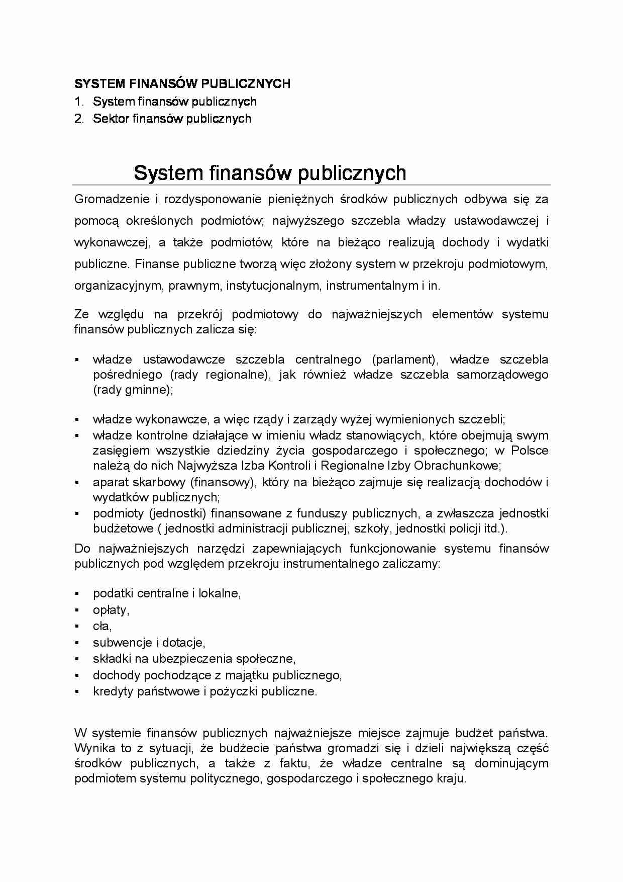System finansów publicznych-opracowanie - strona 1