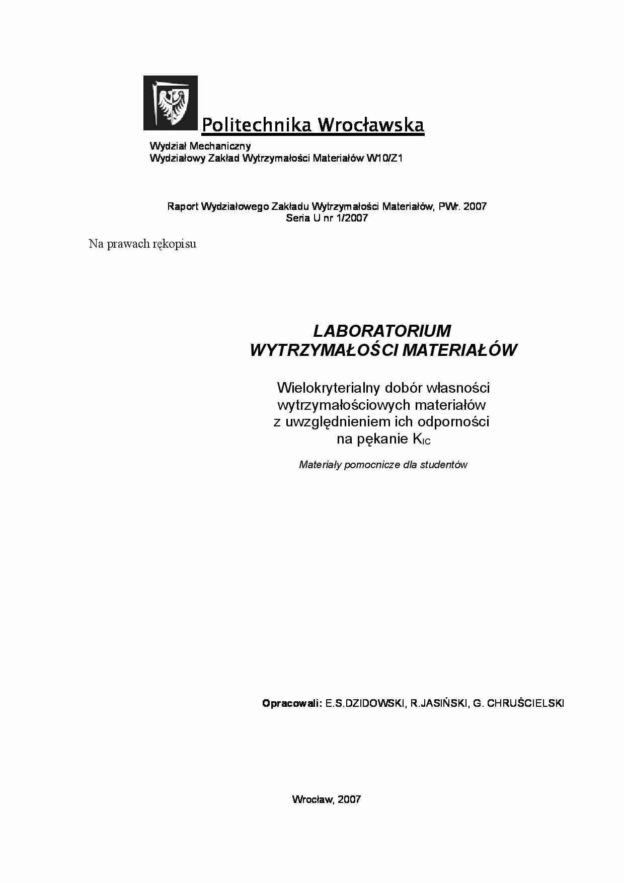 Wytrzymałość materiałów - laboratorium - strona 1