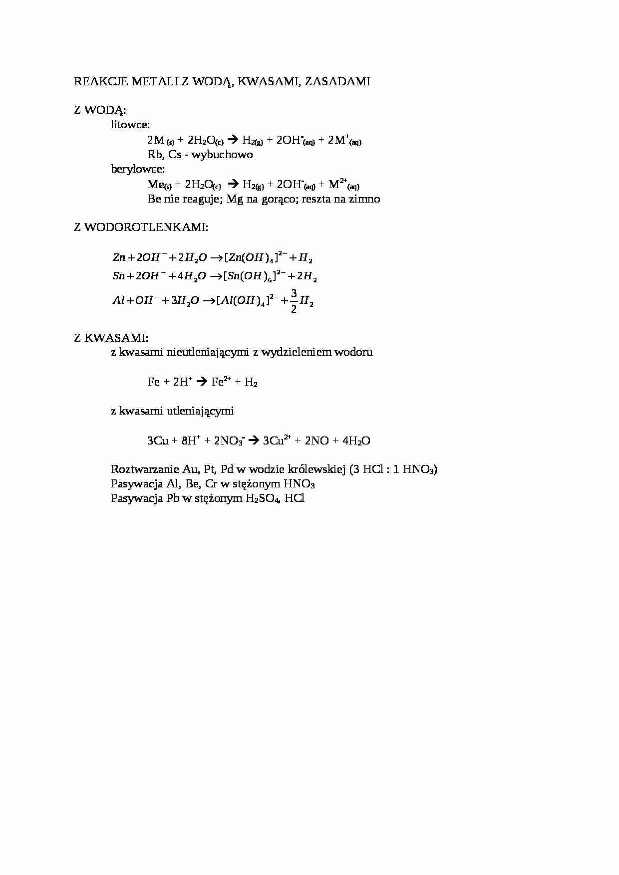 Wykład - reakcje metali z wodą, kwasami i zasadami - strona 1
