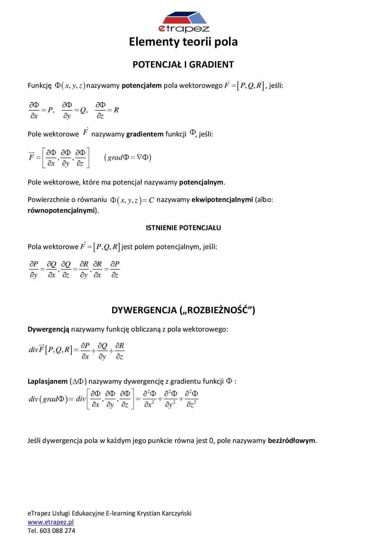 Elementy teorii Pola - wykład - strona 1
