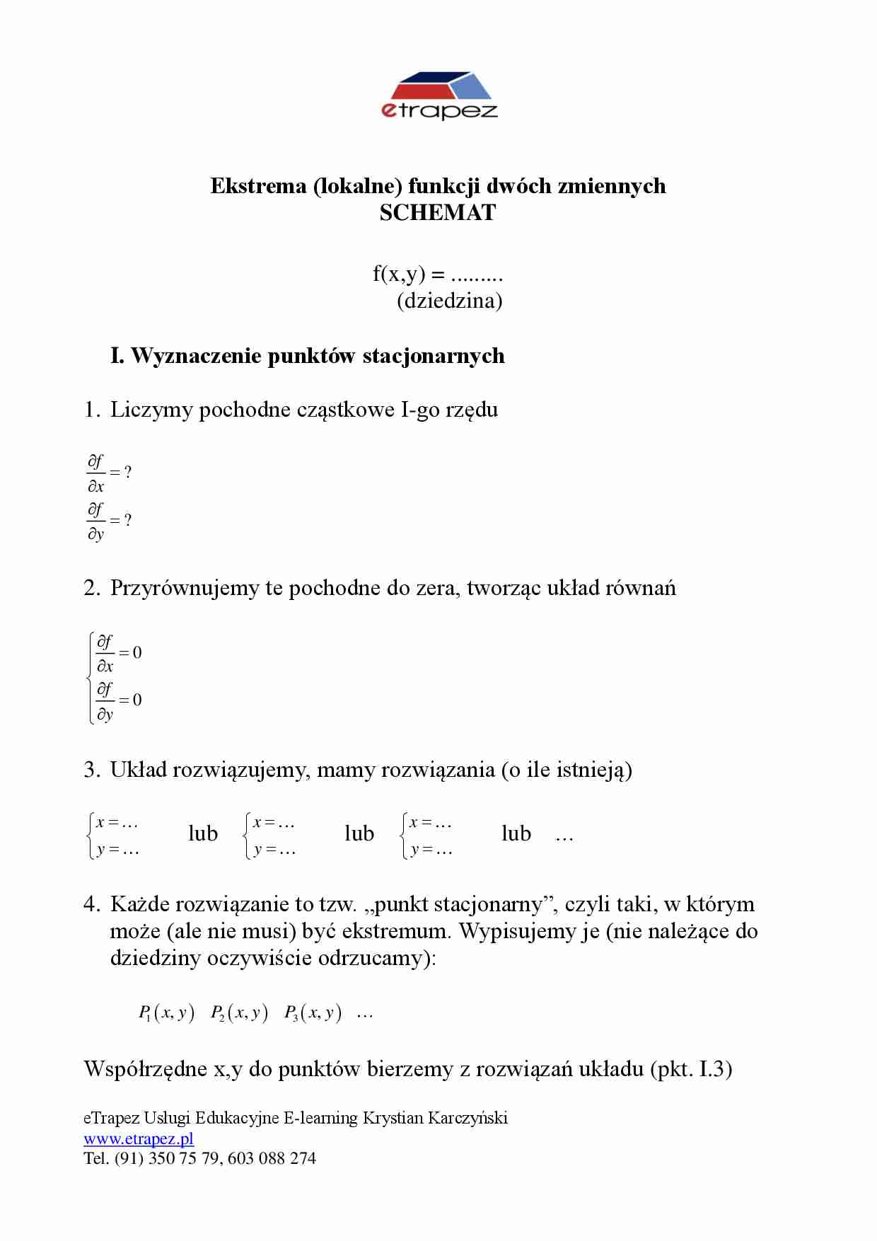 Ekstrema lokalne funkcji - ćwiczenia - strona 1