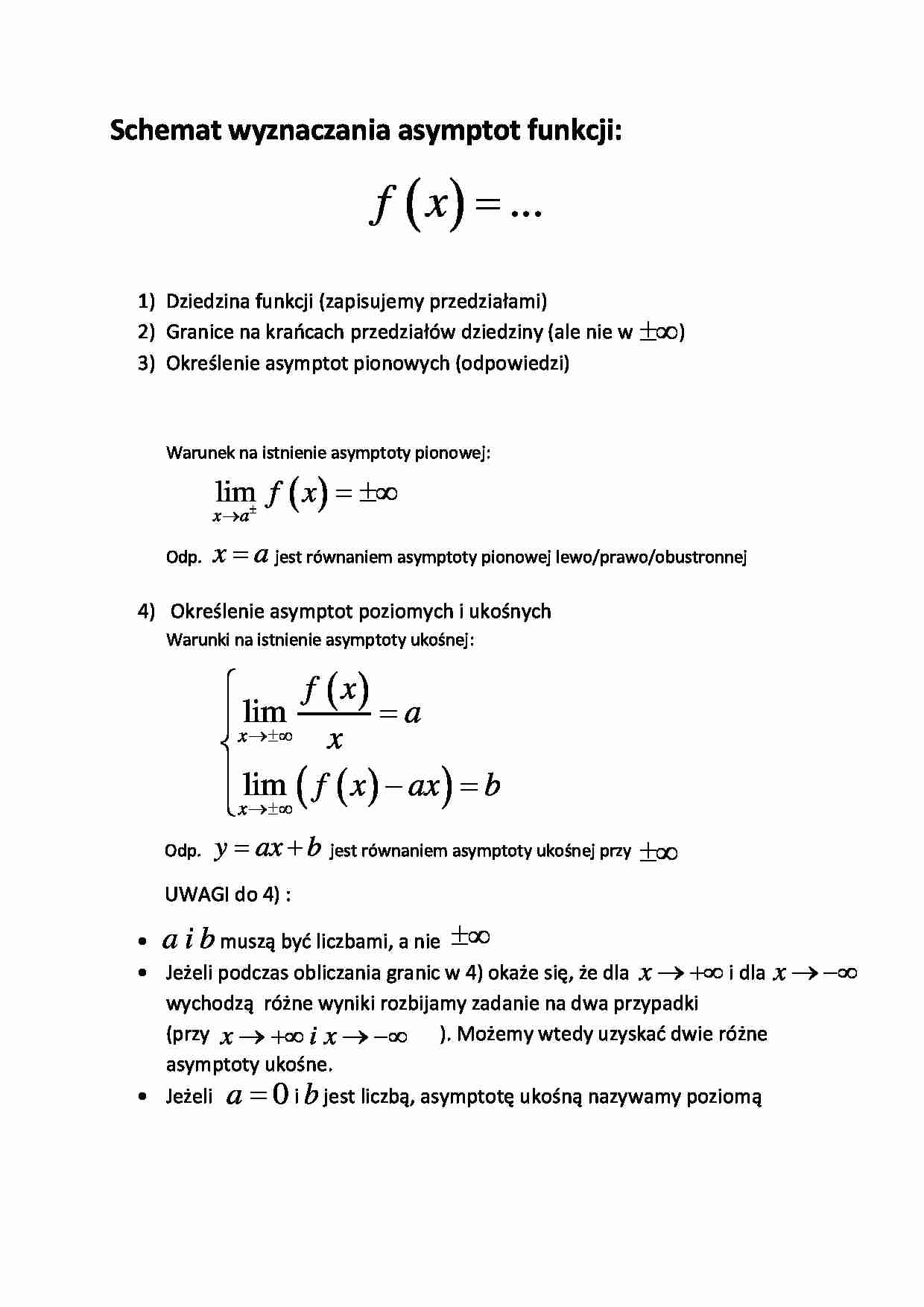 Schemat wyznaczania asymptomii funkcji - wykład - strona 1