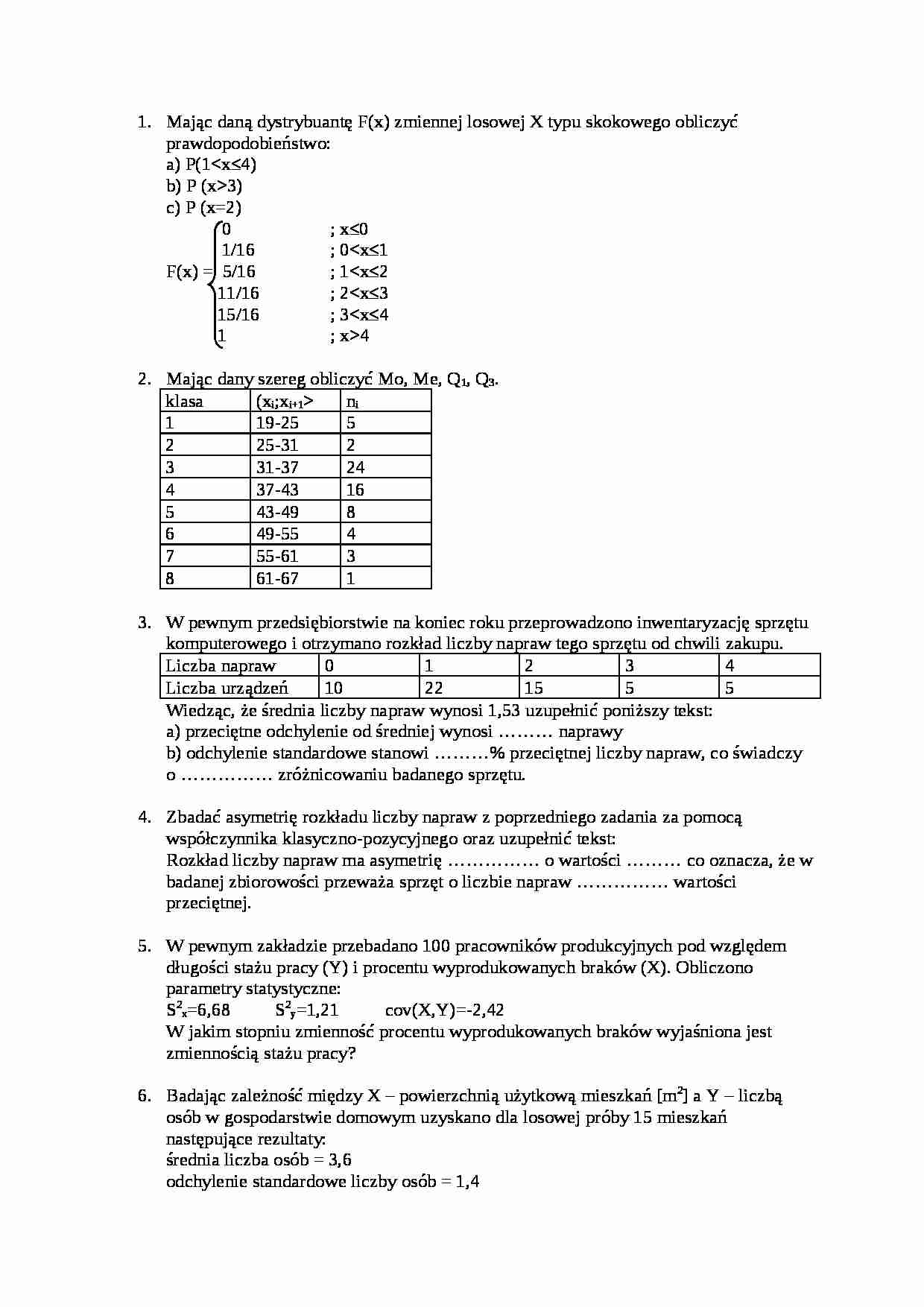 Egzamin poprawkowy - Dystrybuanta - strona 1