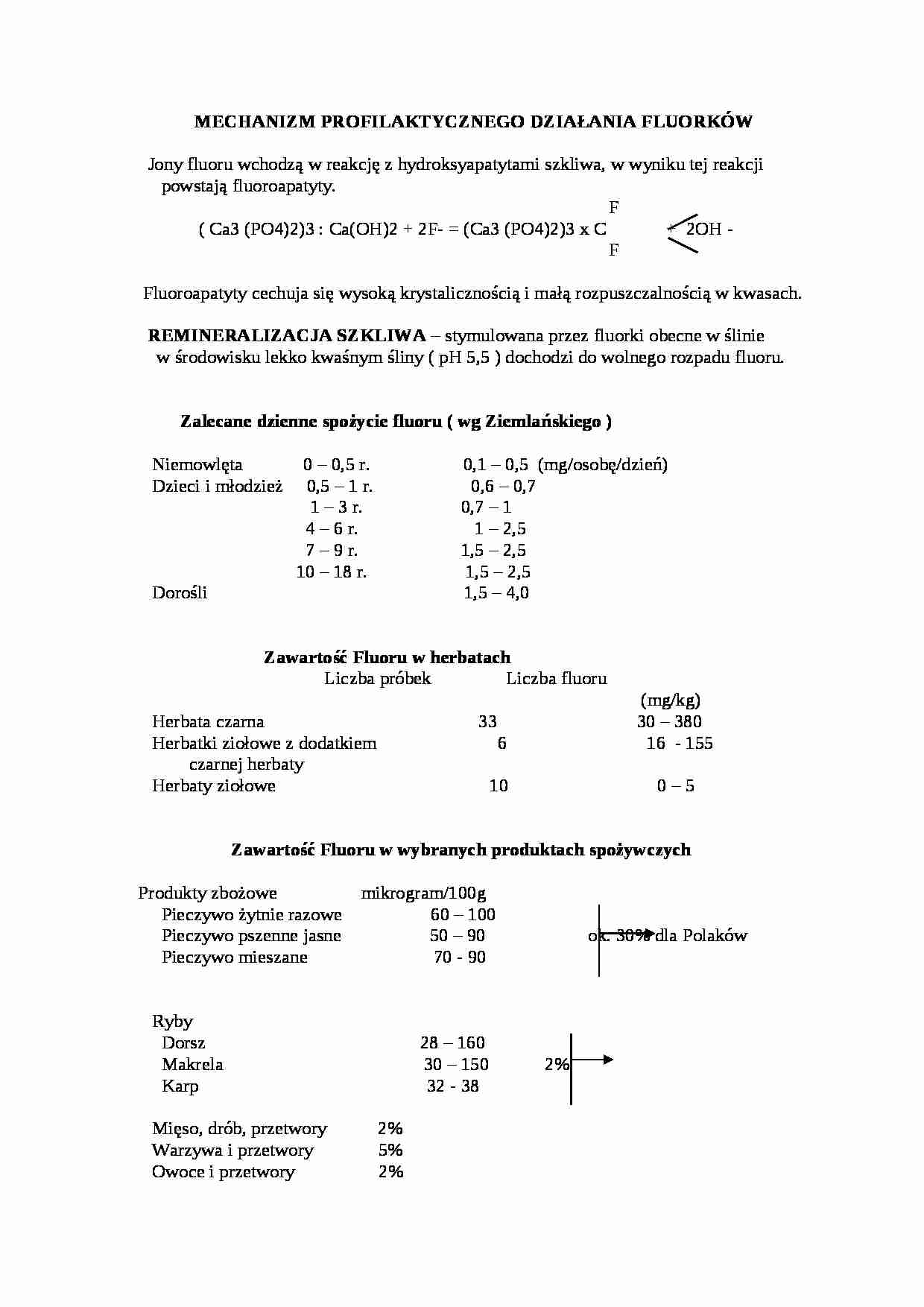 wykład - Mechanizm profilaktycznego działania fluorków - strona 1