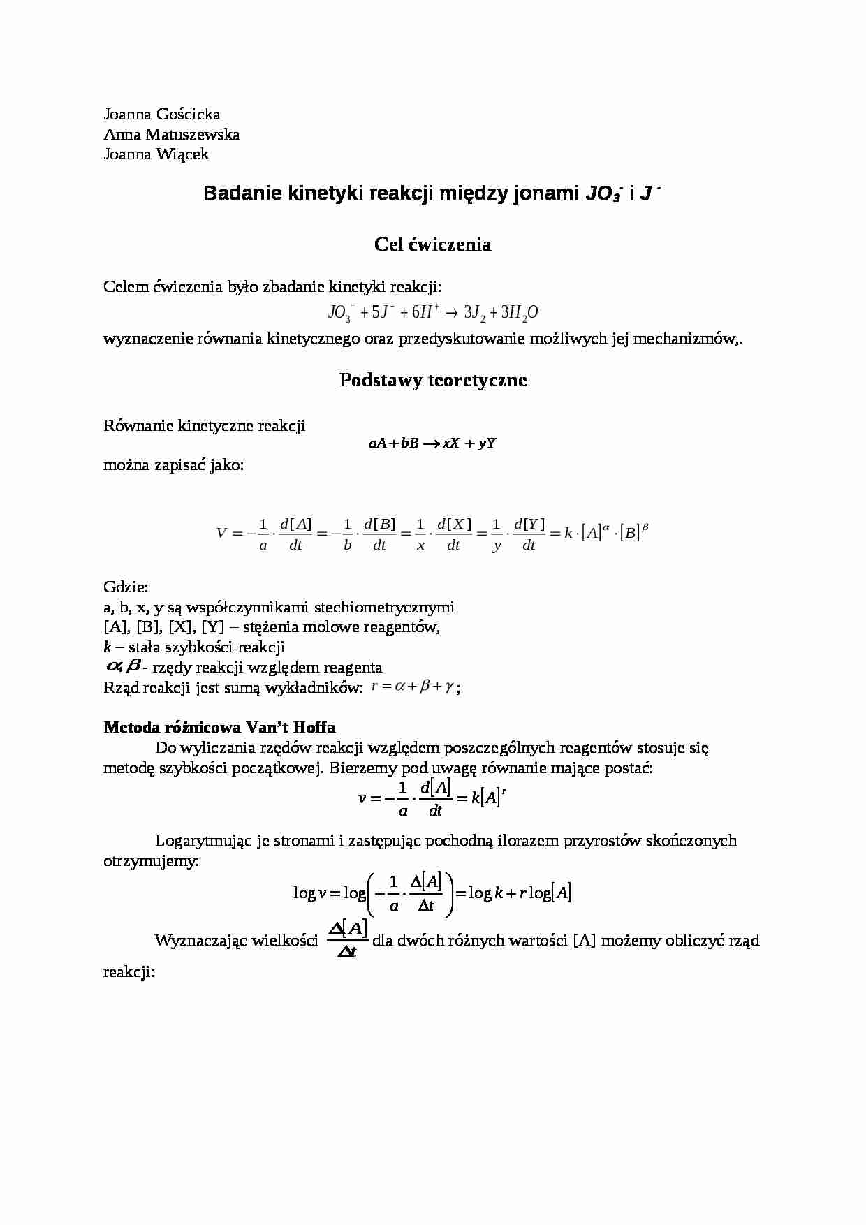 Badanie kinetyki reakcji między jonami - omówienie - strona 1